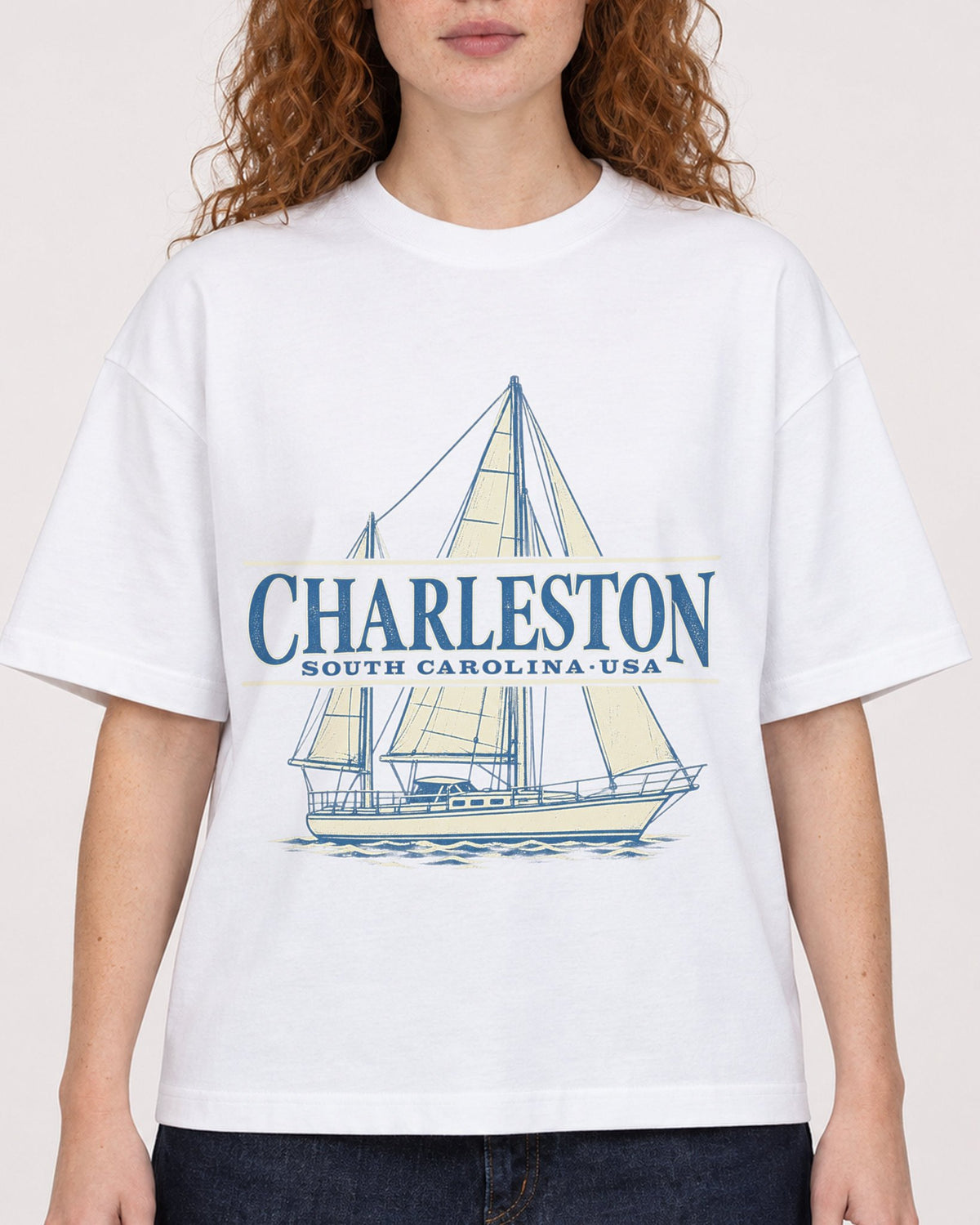 Mockup Boxy Heavyweight Tee White female close-up 09
