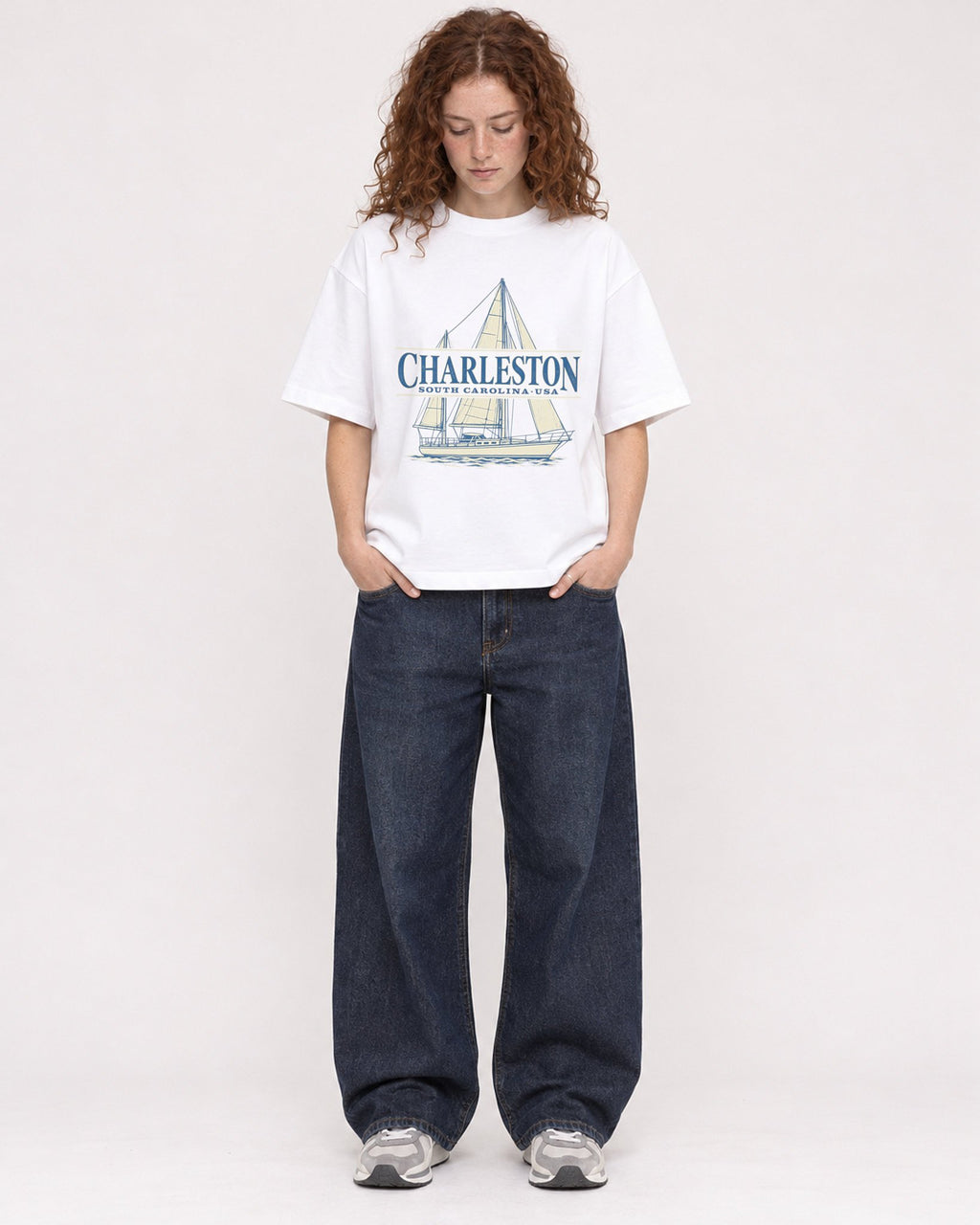 Mockup Boxy Heavyweight Tee White female full-body 09