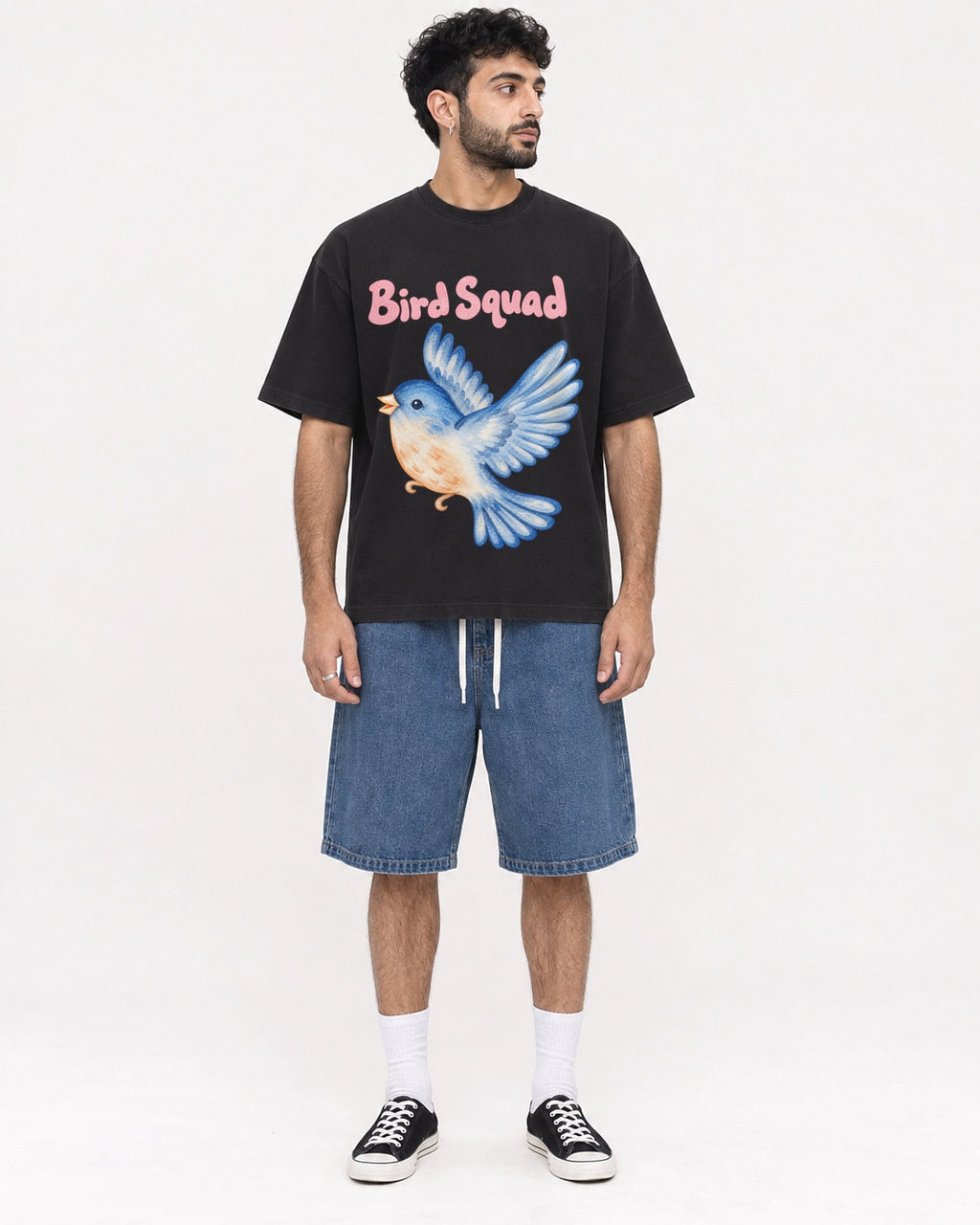 Mockup Boxy Heavyweight Tee Black male full-body 07