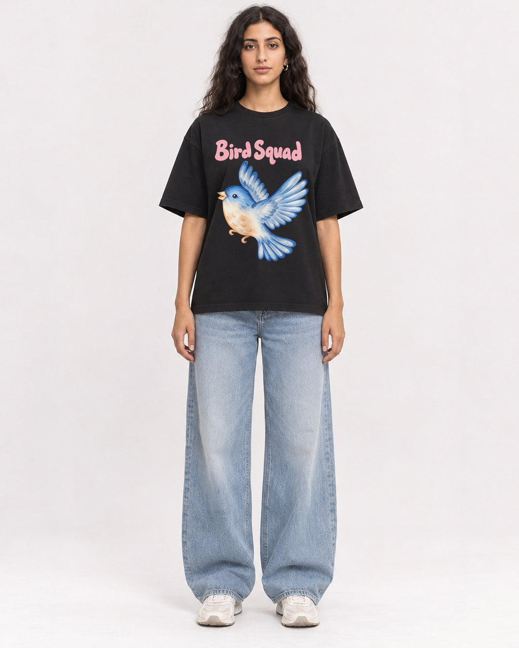 Mockup Boxy Heavyweight Tee Black female full-body 07