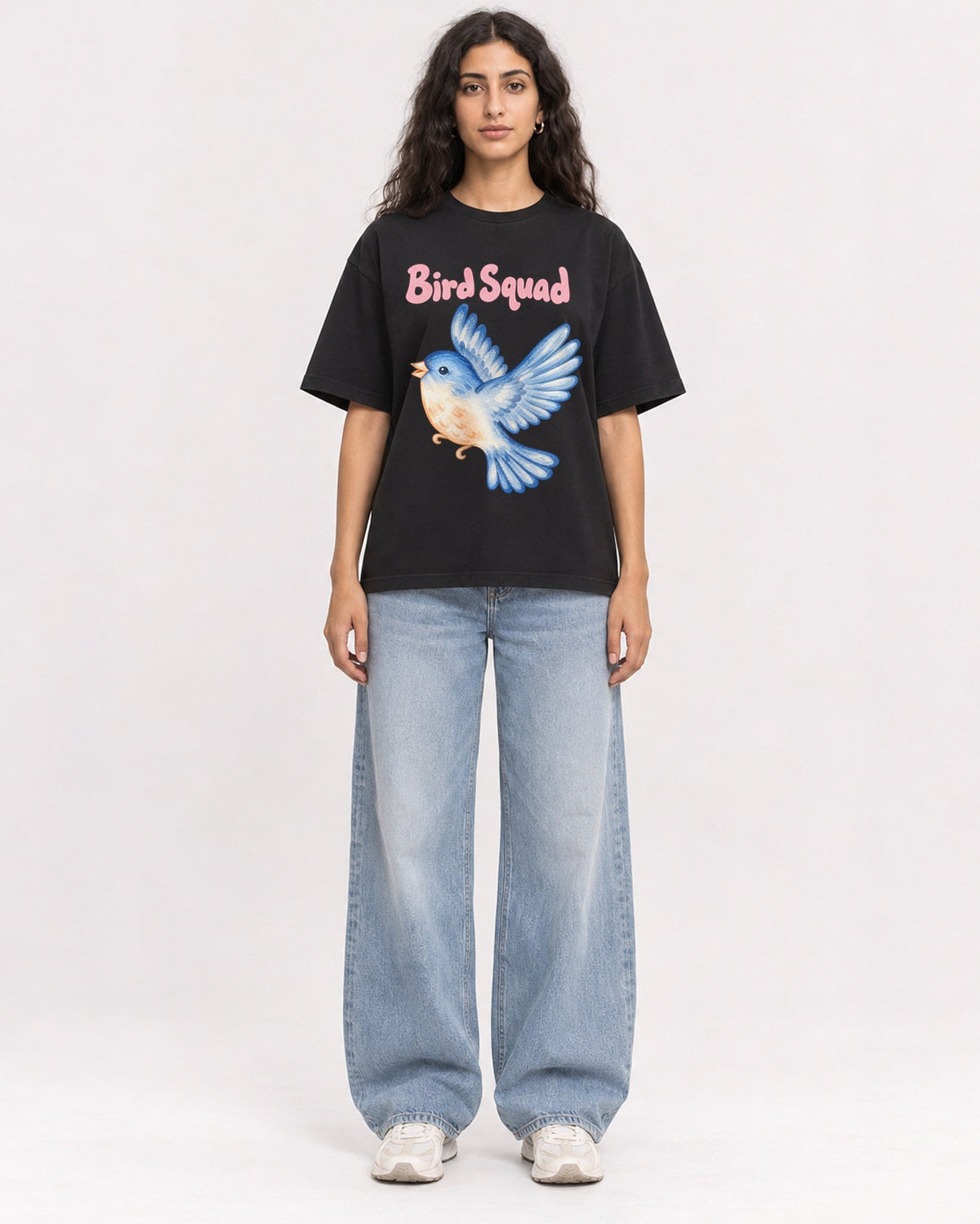 Mockup Boxy Heavyweight Tee Black female full-body 07
