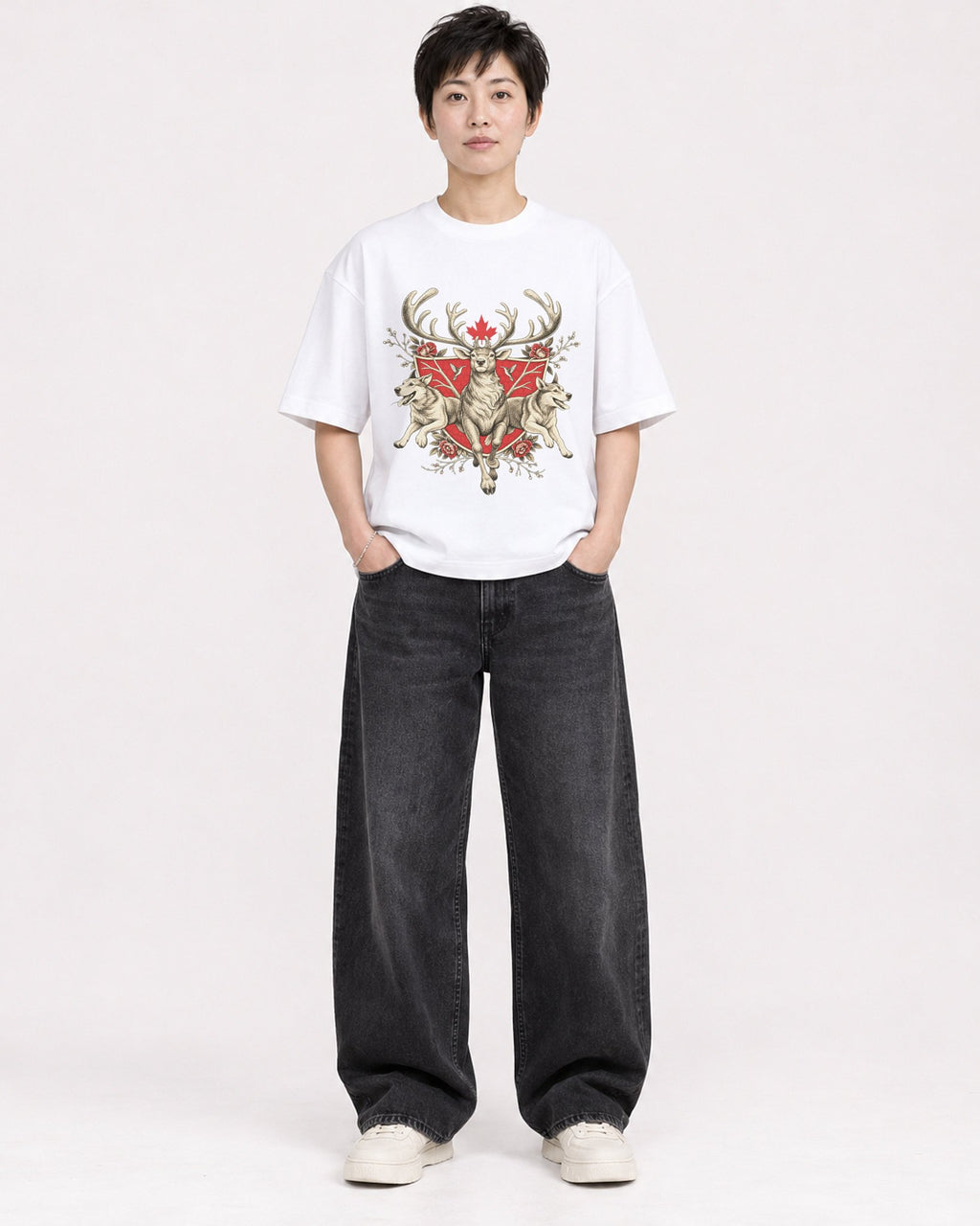 Mockup Boxy Heavyweight Tee White female full-body 23