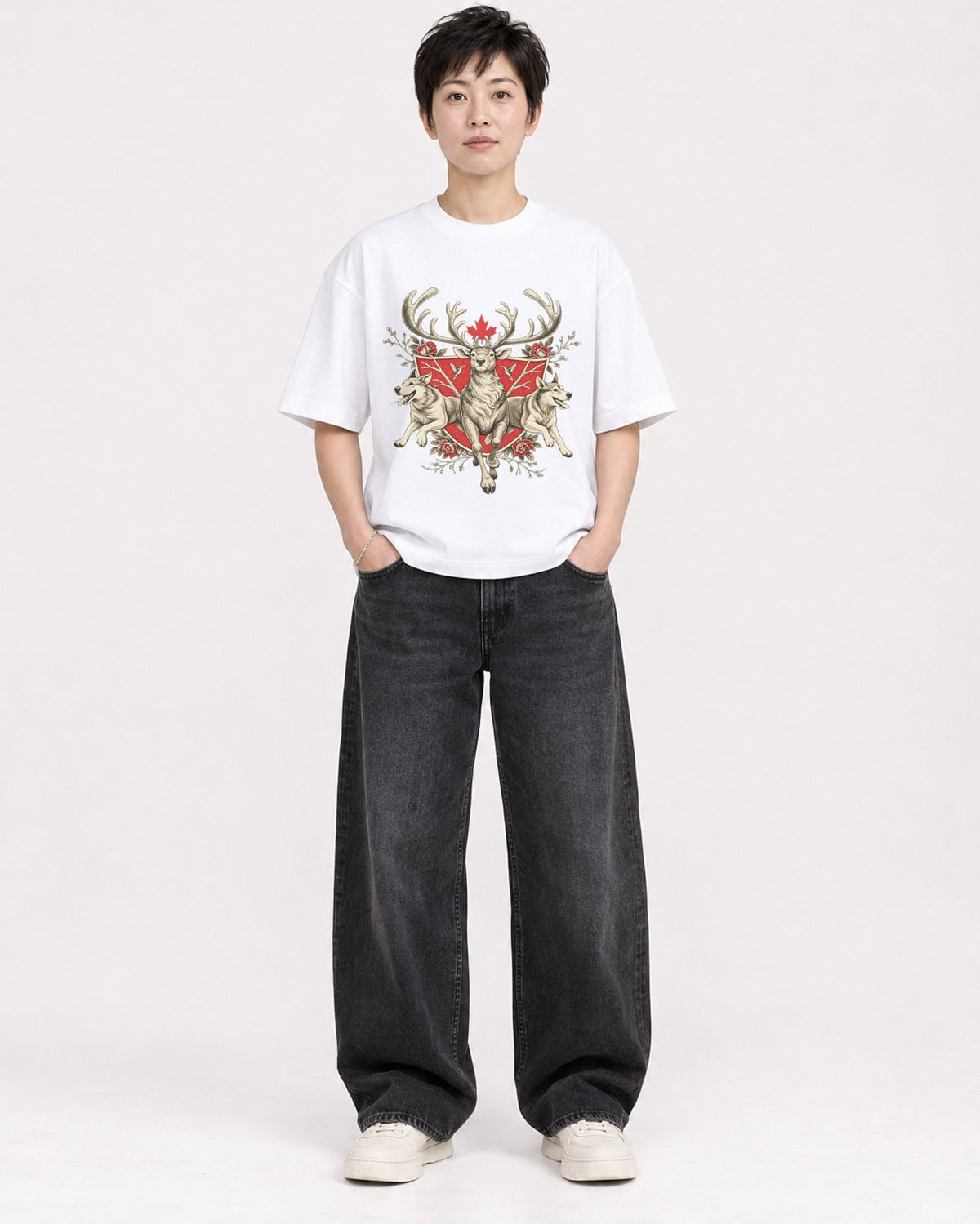 Mockup Boxy Heavyweight Tee White female full-body 23