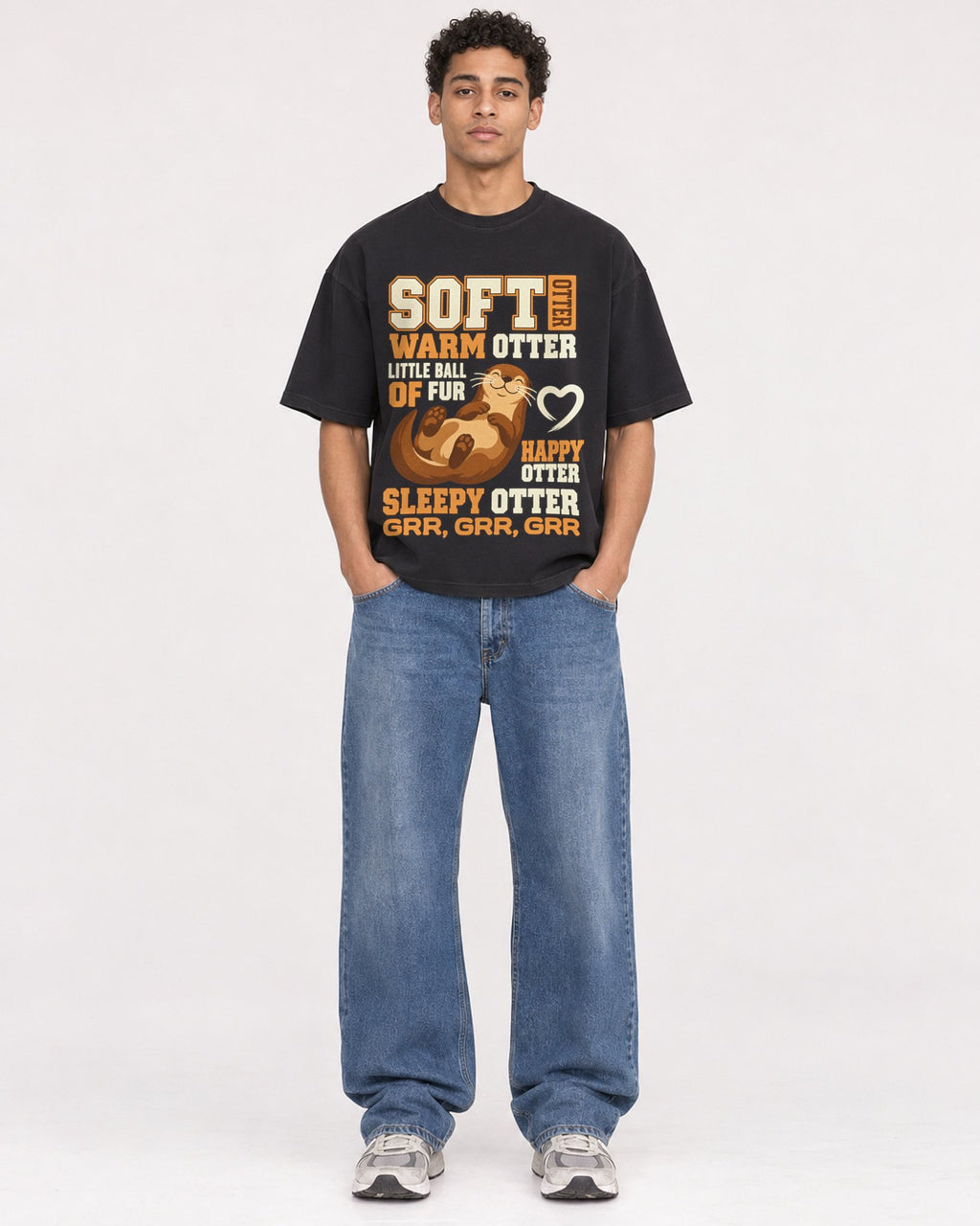 Mockup Boxy Heavyweight Tee Black male full-body 10