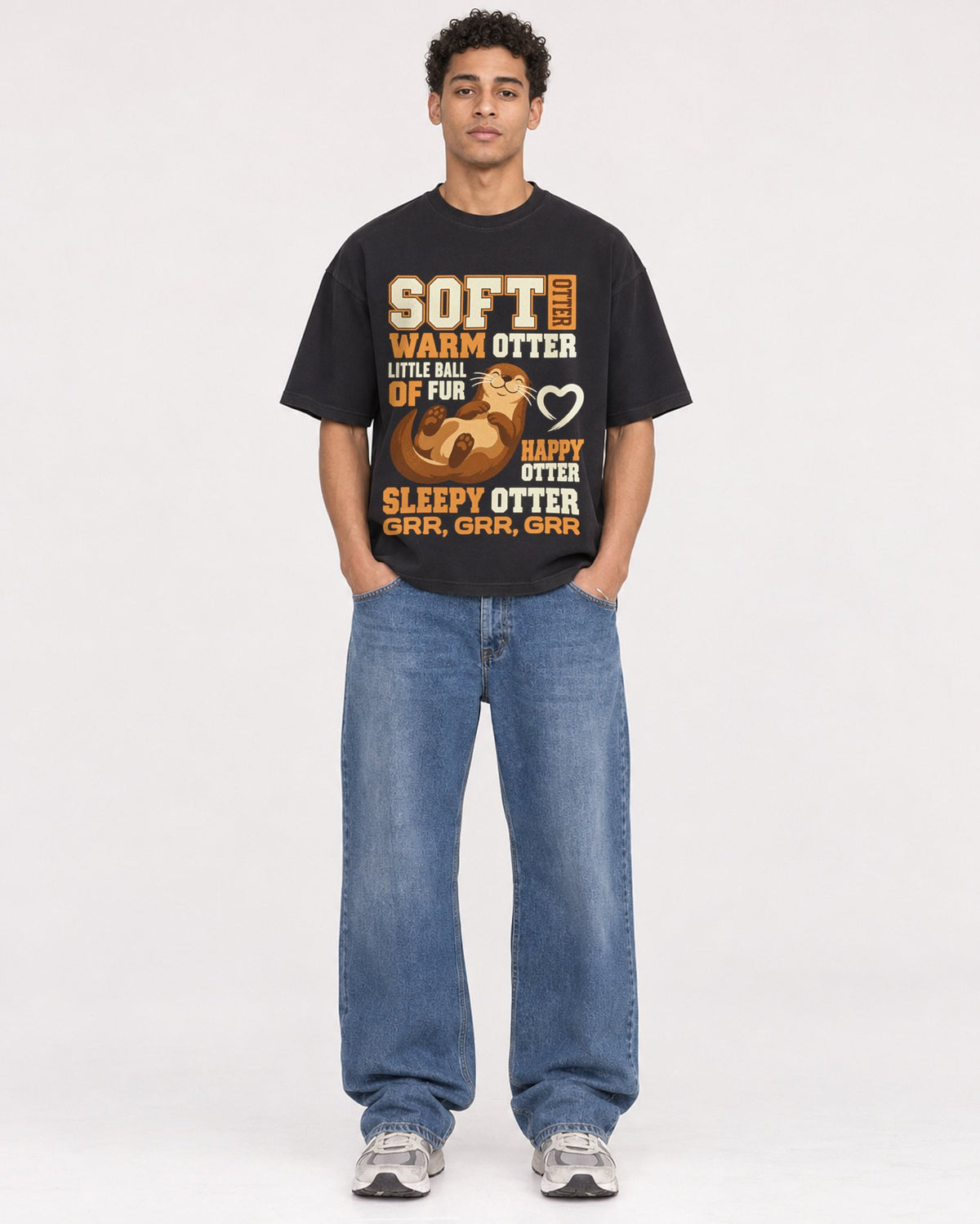 Mockup Boxy Heavyweight Tee Black male full-body 10