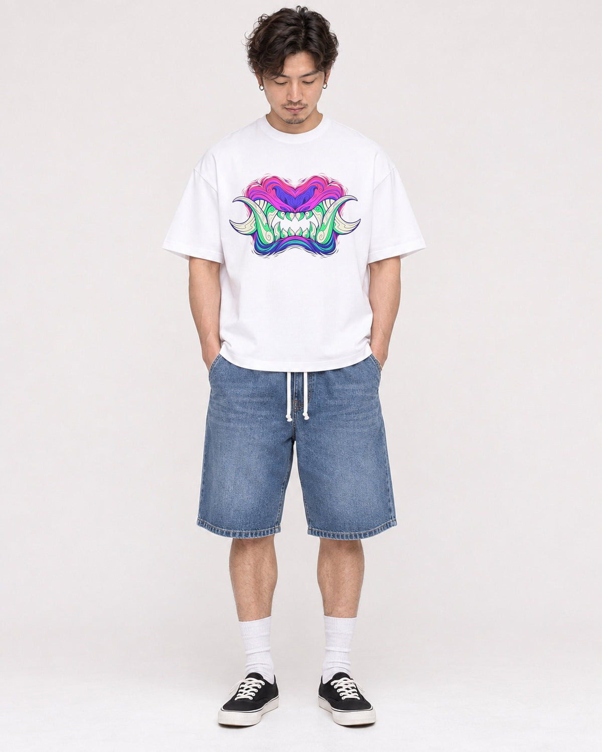 Mockup Boxy Heavyweight Tee White male full-body 03