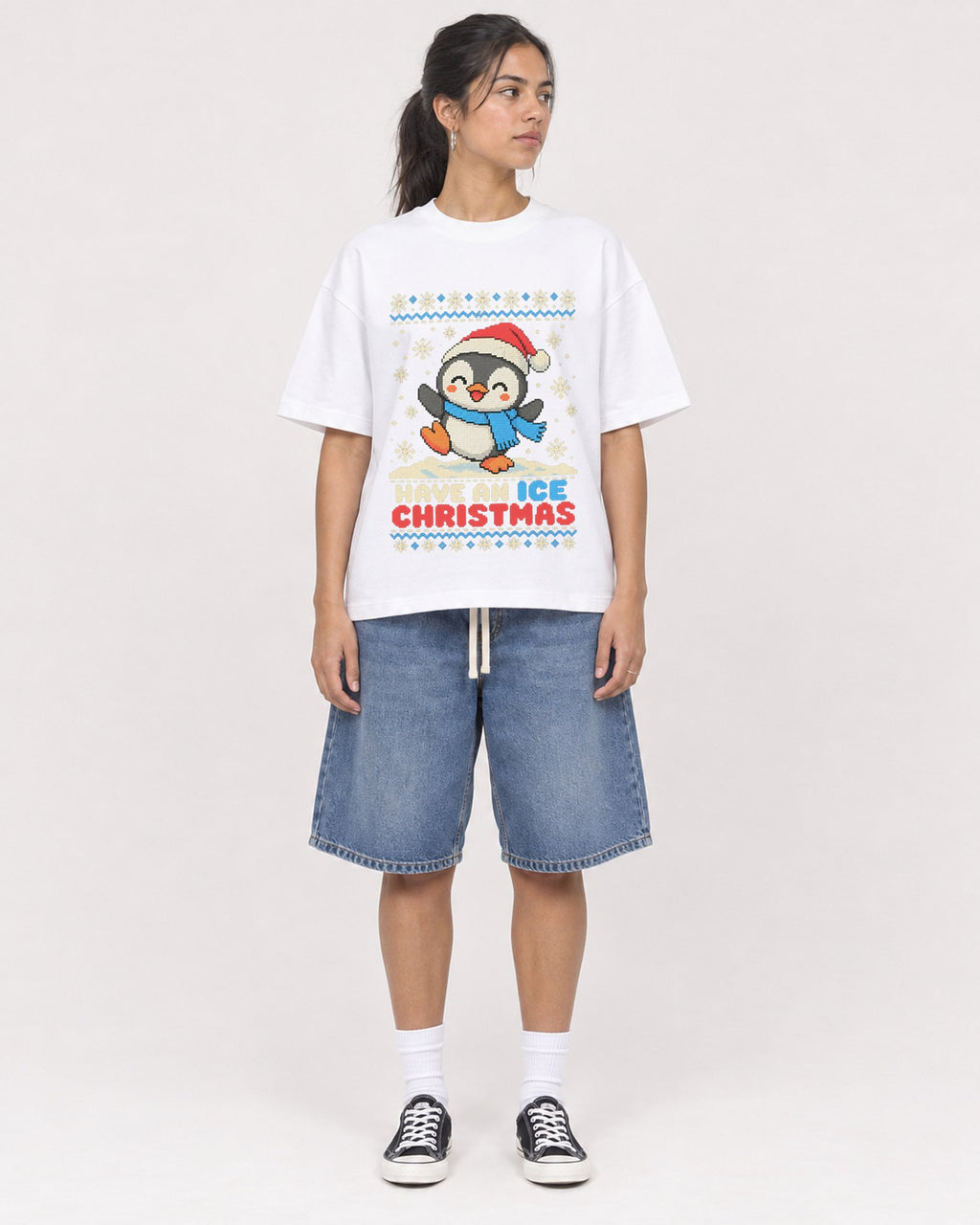 Mockup Boxy Heavyweight Tee White female full-body 16