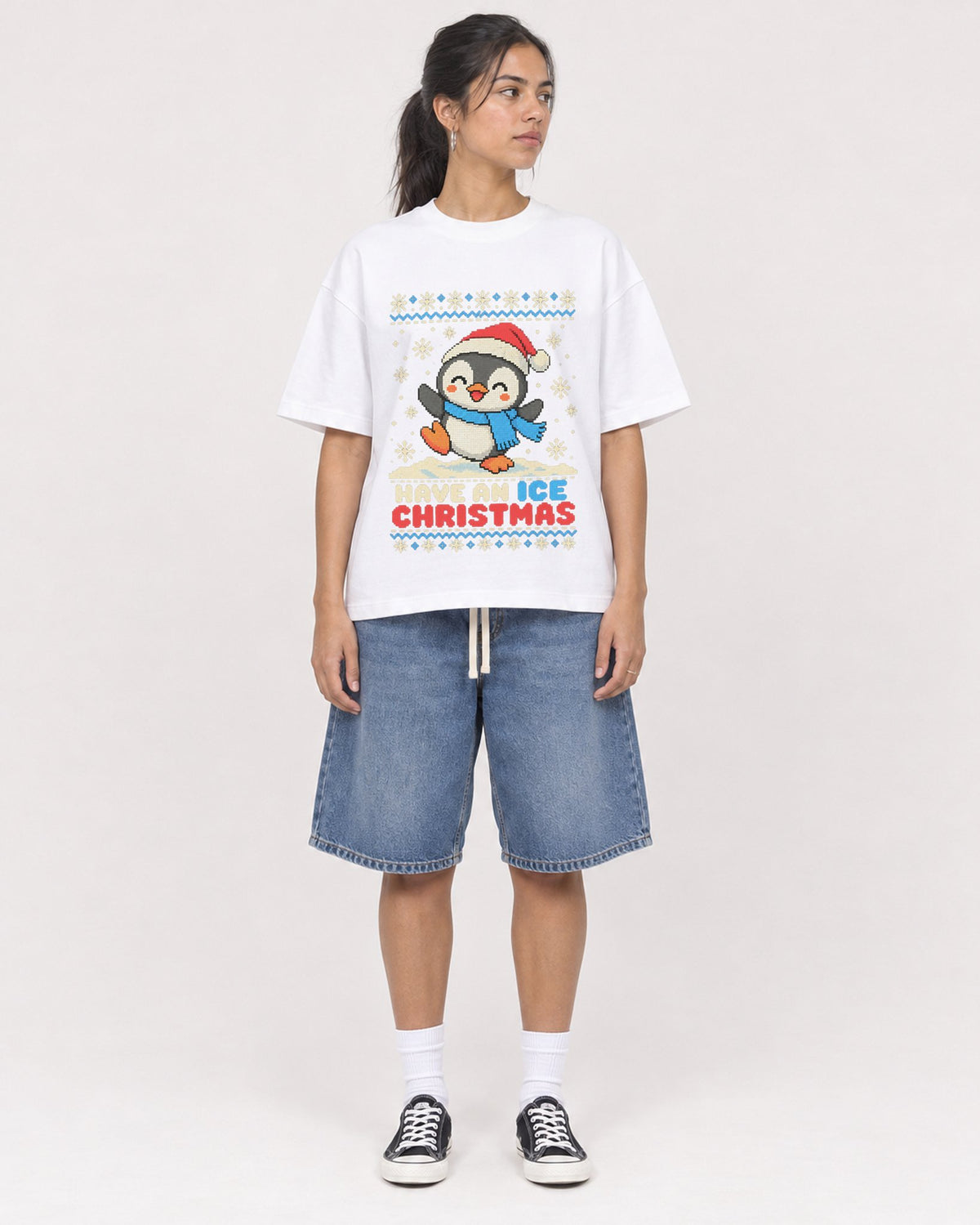 Mockup Boxy Heavyweight Tee White female full-body 16