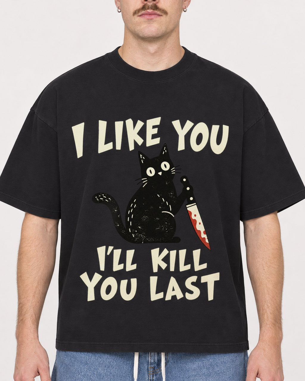 Mockup Boxy Heavyweight Tee Black male close-up 39