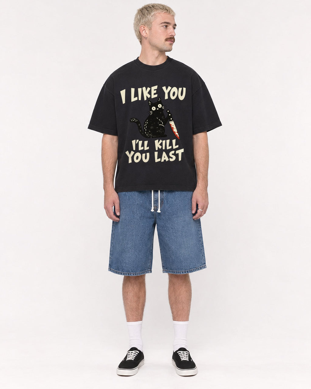 Mockup Boxy Heavyweight Tee Black male full-body 39