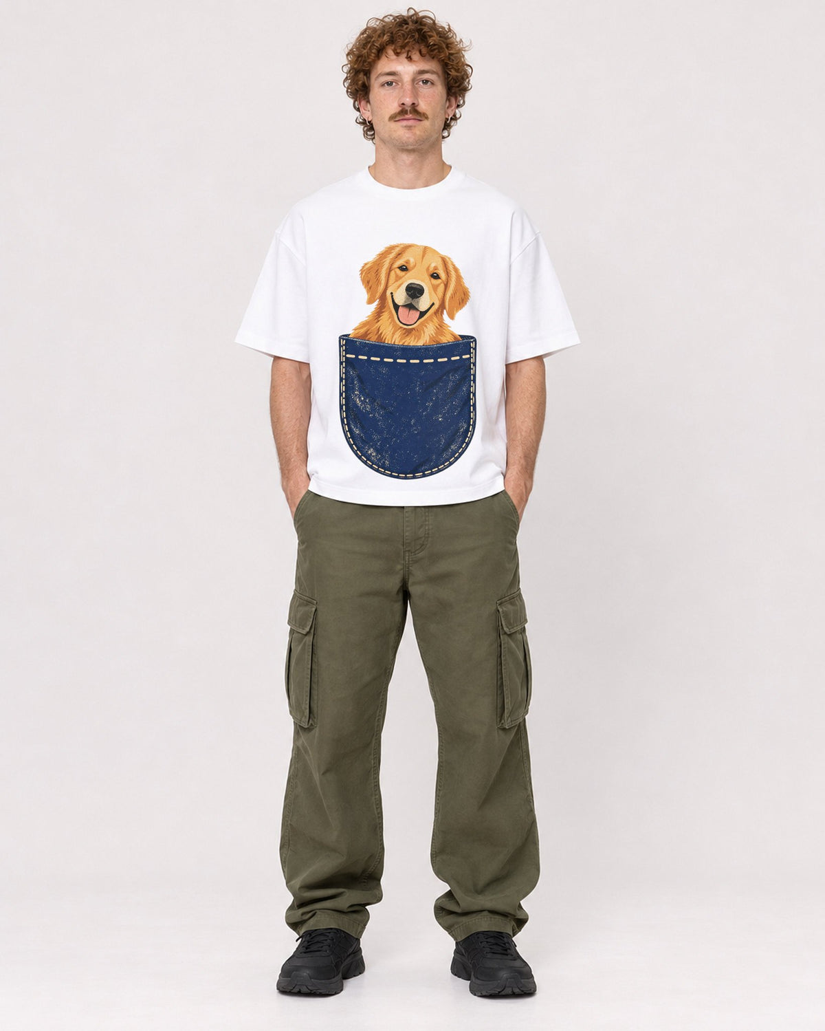 Mockup Boxy Heavyweight Tee White male full-body 09