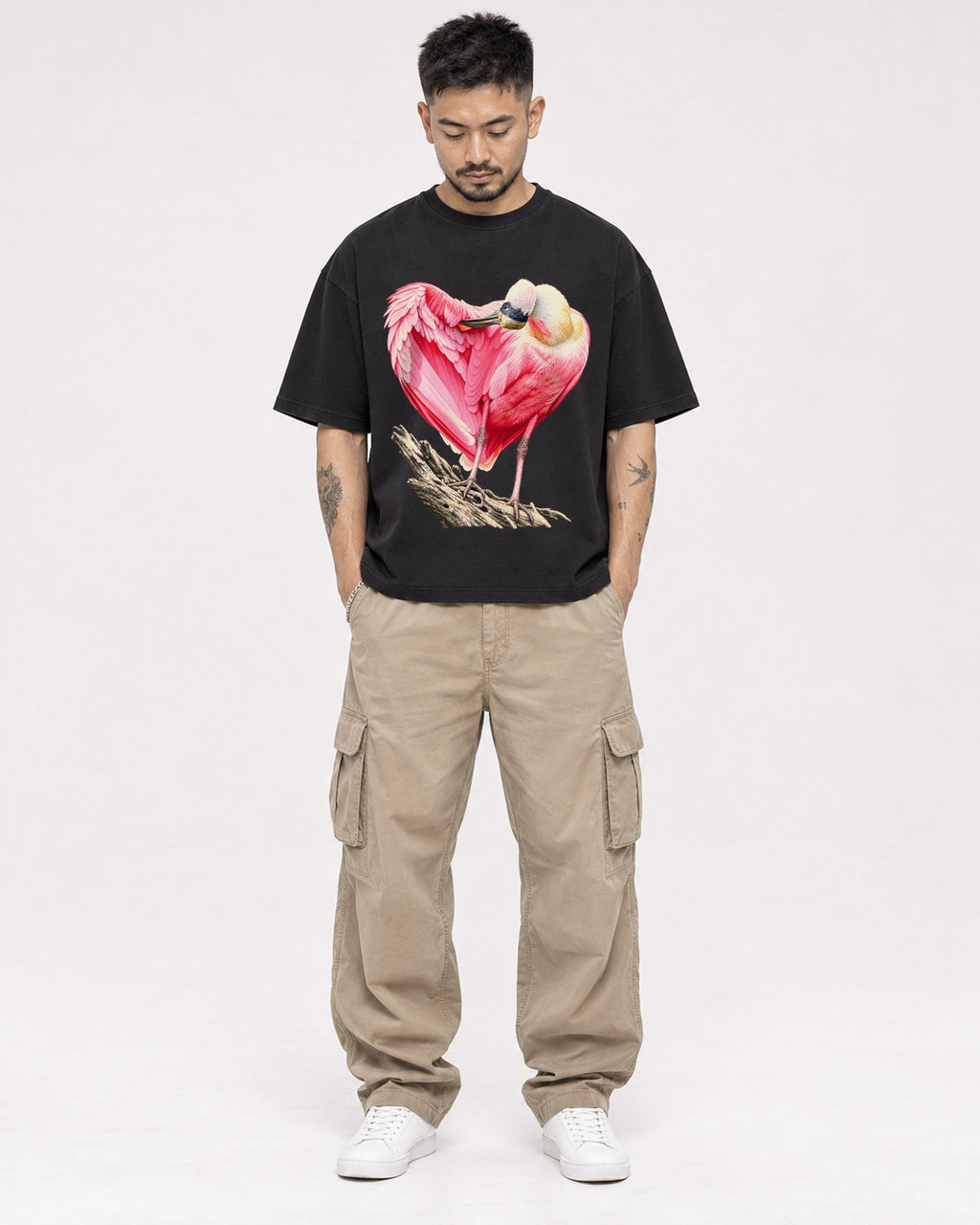 Mockup Boxy Heavyweight Tee Black male full-body 12