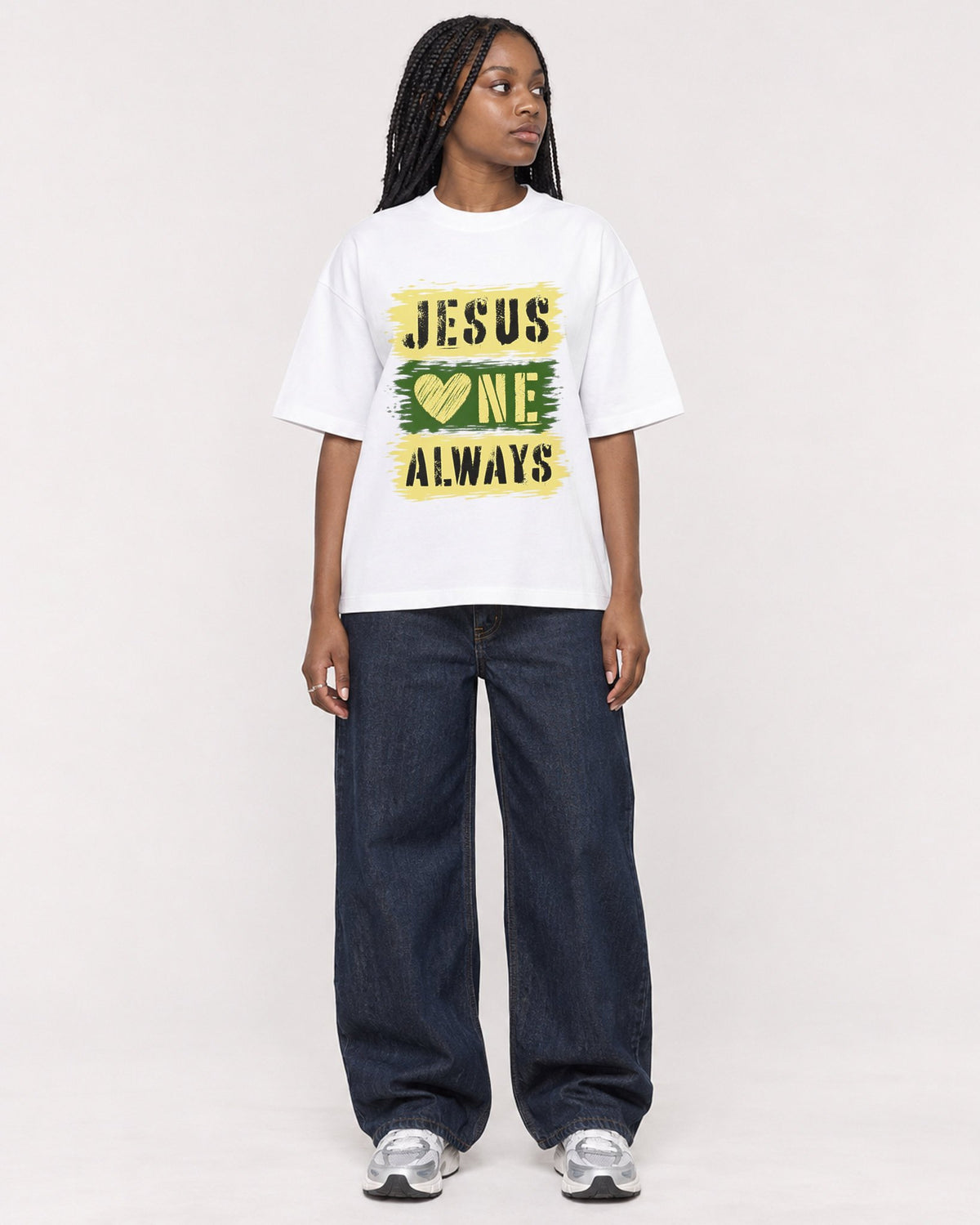 Mockup Boxy Heavyweight Tee White female full-body 04