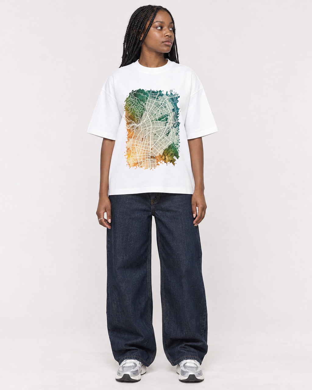 Mockup Boxy Heavyweight Tee White female full-body 04
