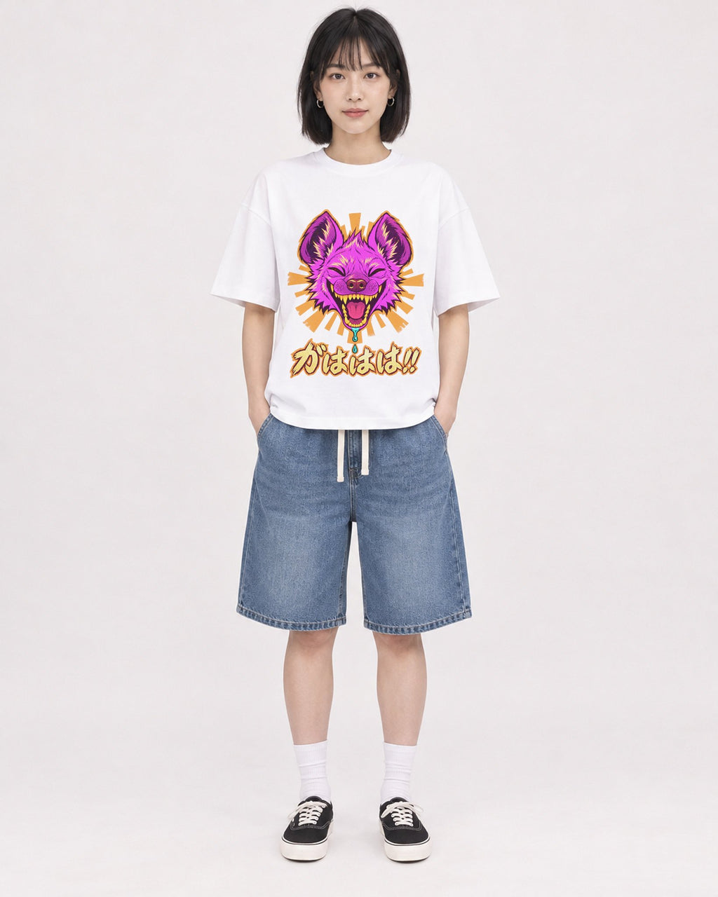 Mockup Boxy Heavyweight Tee White female full-body 11