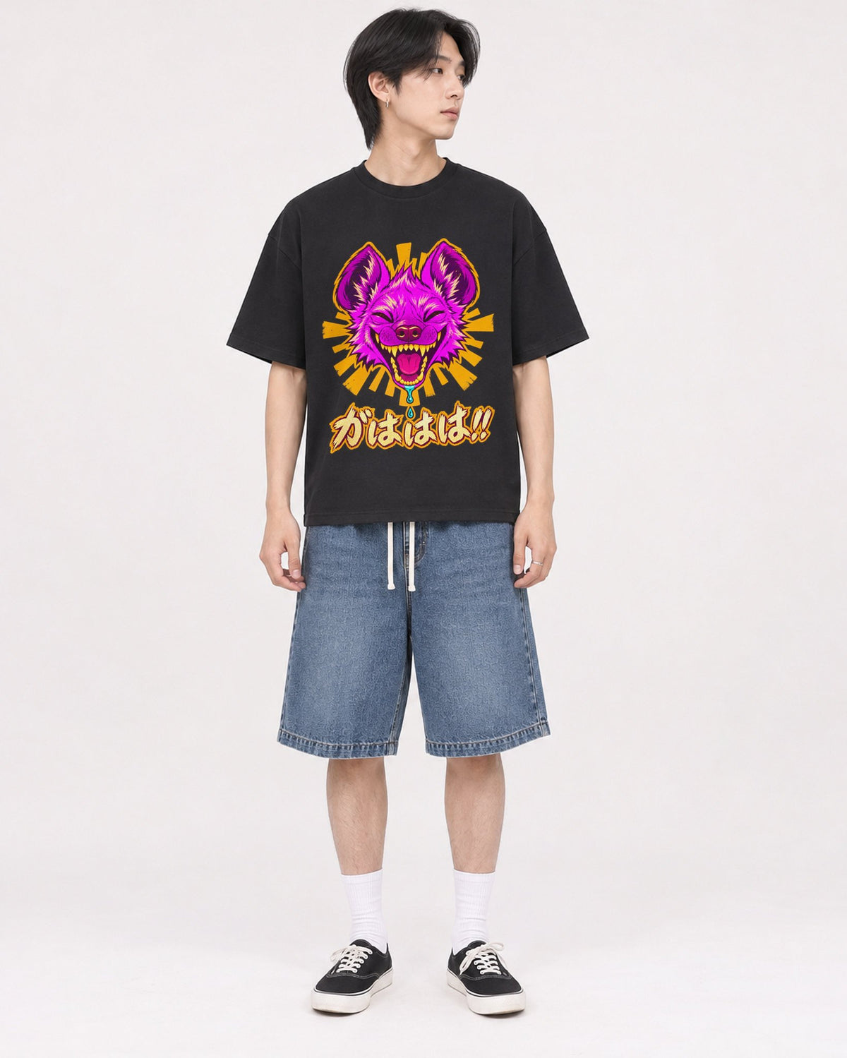 Mockup Boxy Heavyweight Tee Black male full-body 11