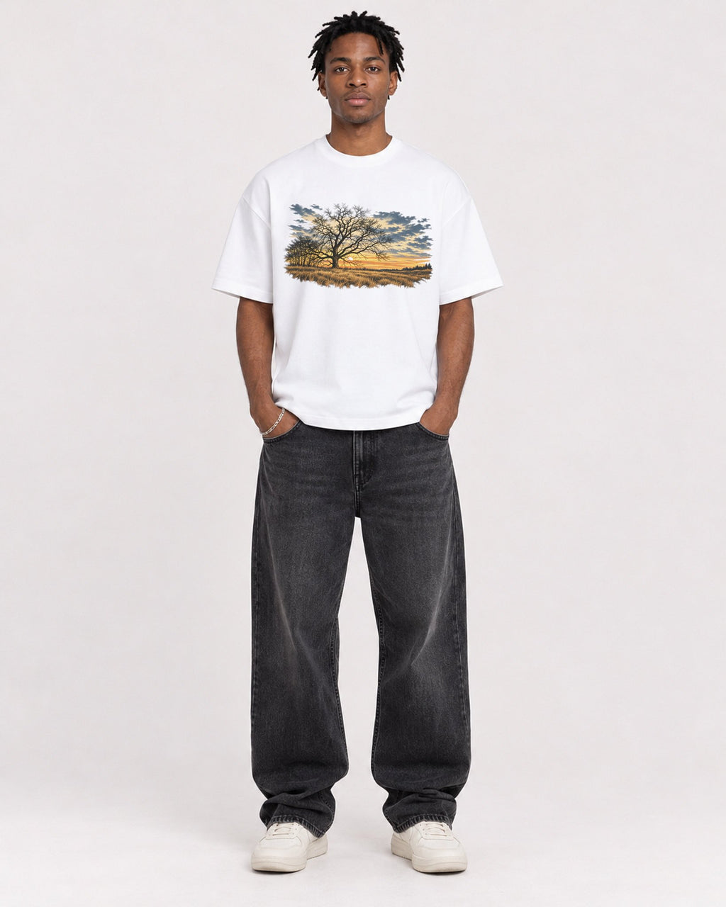 Mockup Boxy Heavyweight Tee White male full-body 05