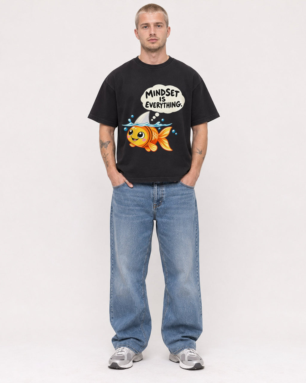 Mockup Boxy Heavyweight Tee Black male full-body 18