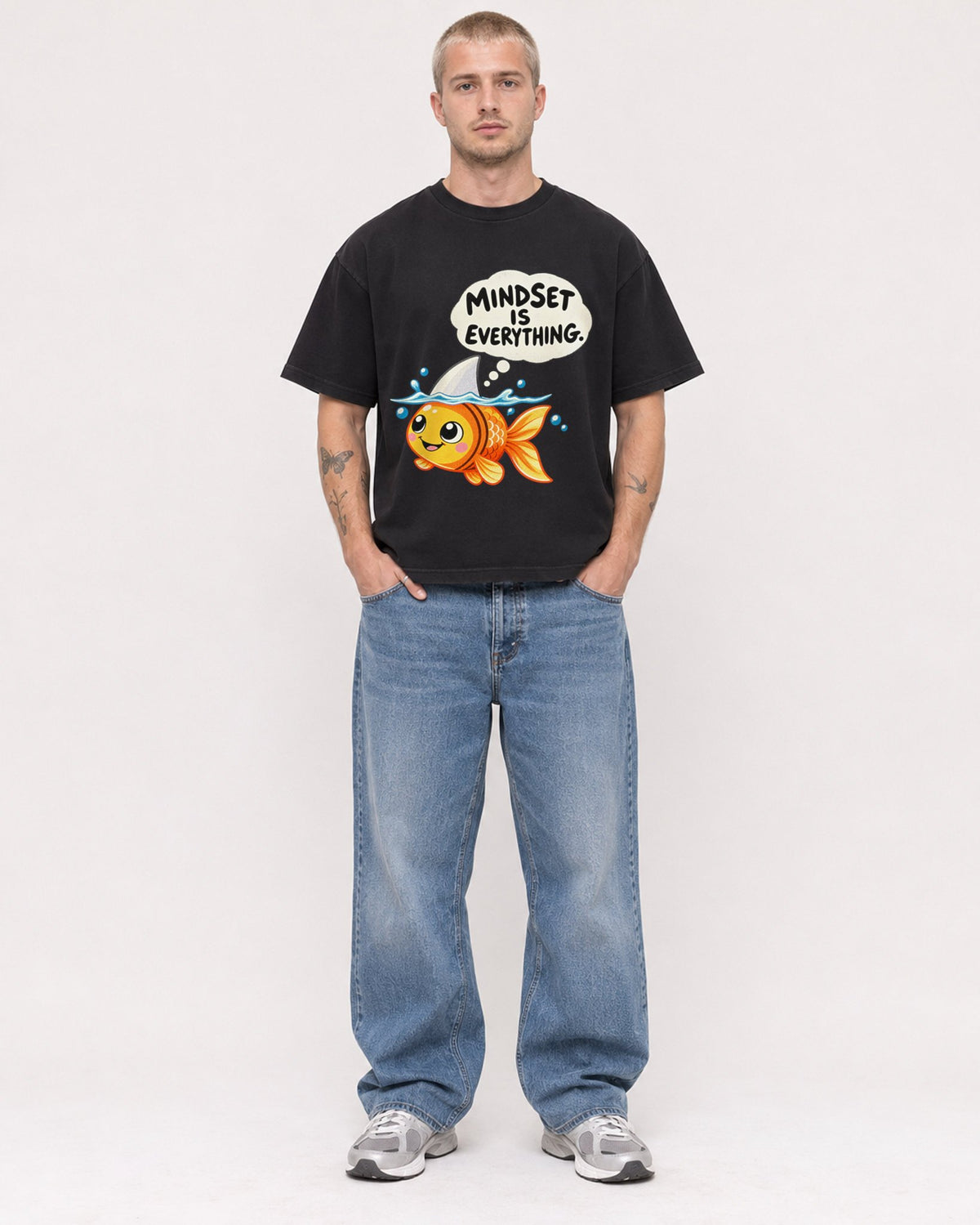 Mockup Boxy Heavyweight Tee Black male full-body 18