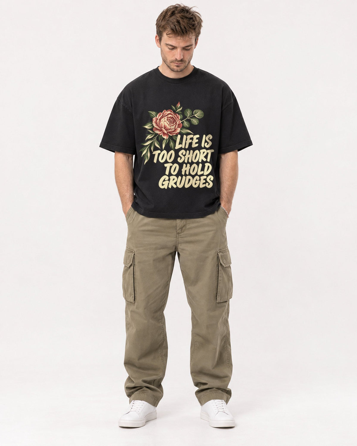 Mockup Boxy Heavyweight Tee Black male full-body 08