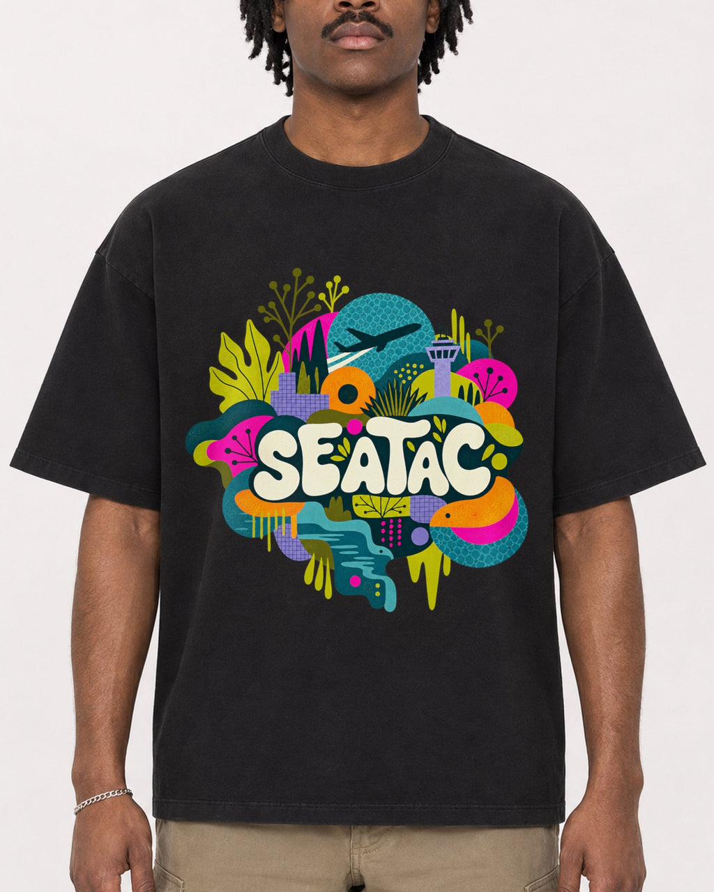 Mockup Boxy Heavyweight Tee Black male close-up 04