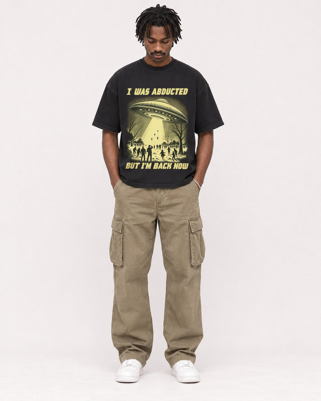 Mockup Boxy Heavyweight Tee Black male full-body 04