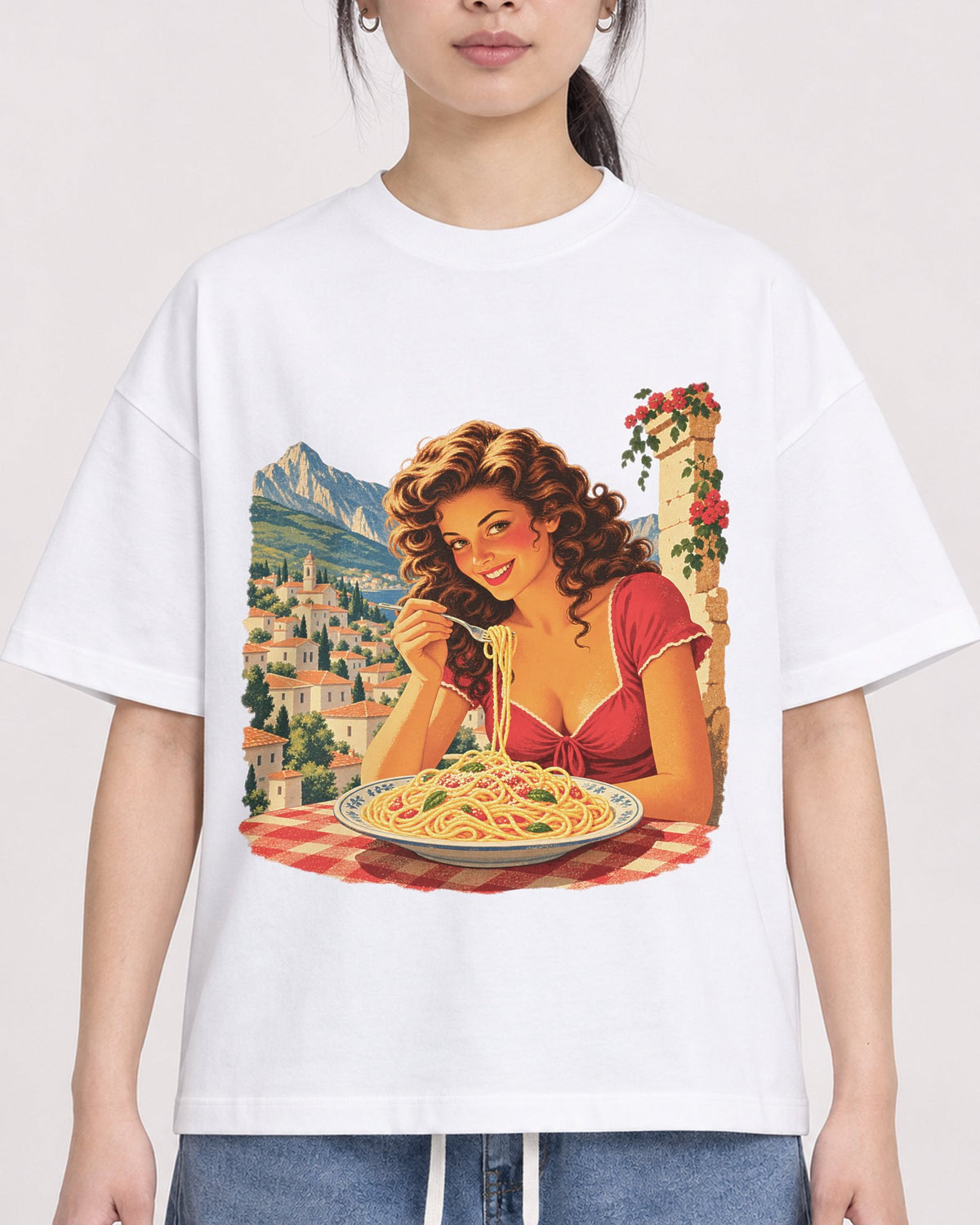 Mockup Boxy Heavyweight Tee White female close-up 21