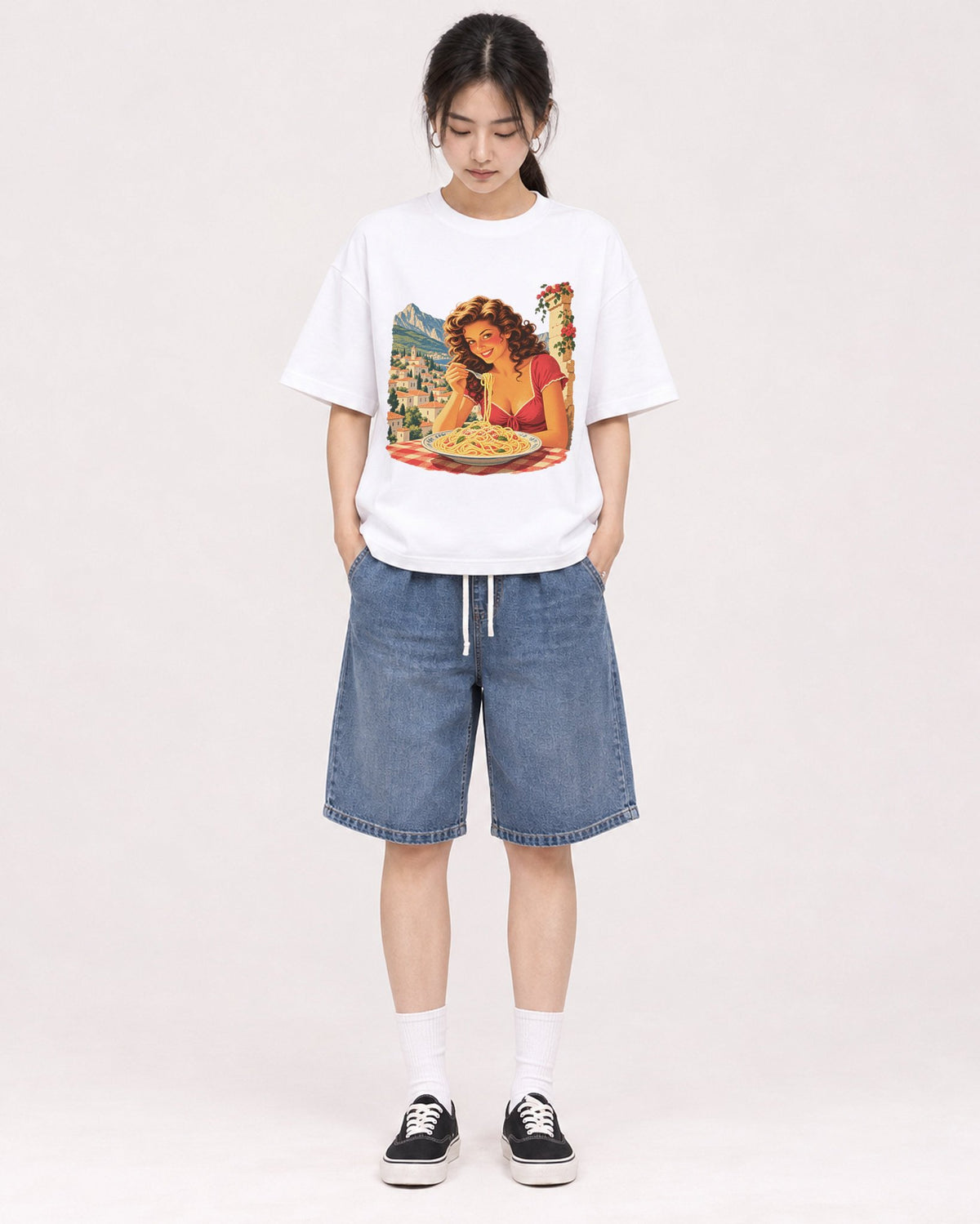 Mockup Boxy Heavyweight Tee White female full-body 21