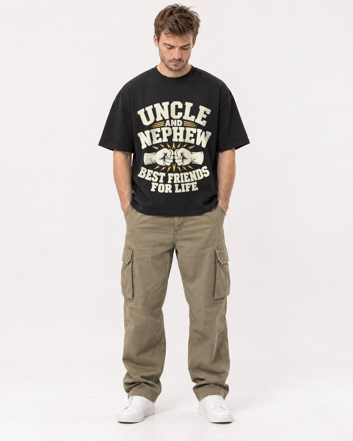 Mockup Boxy Heavyweight Tee Black male full-body 08