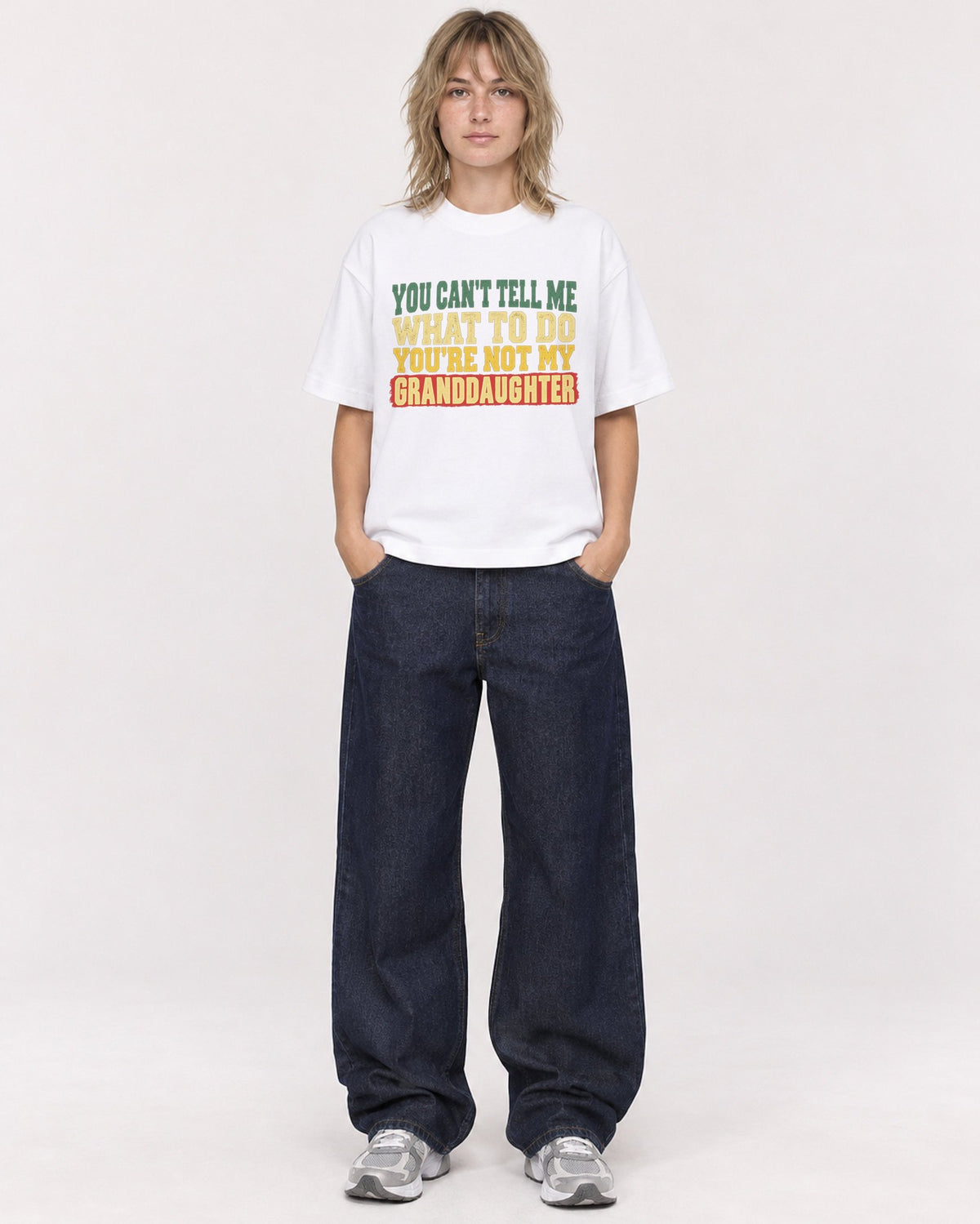 Mockup Boxy Heavyweight Tee White female full-body 19