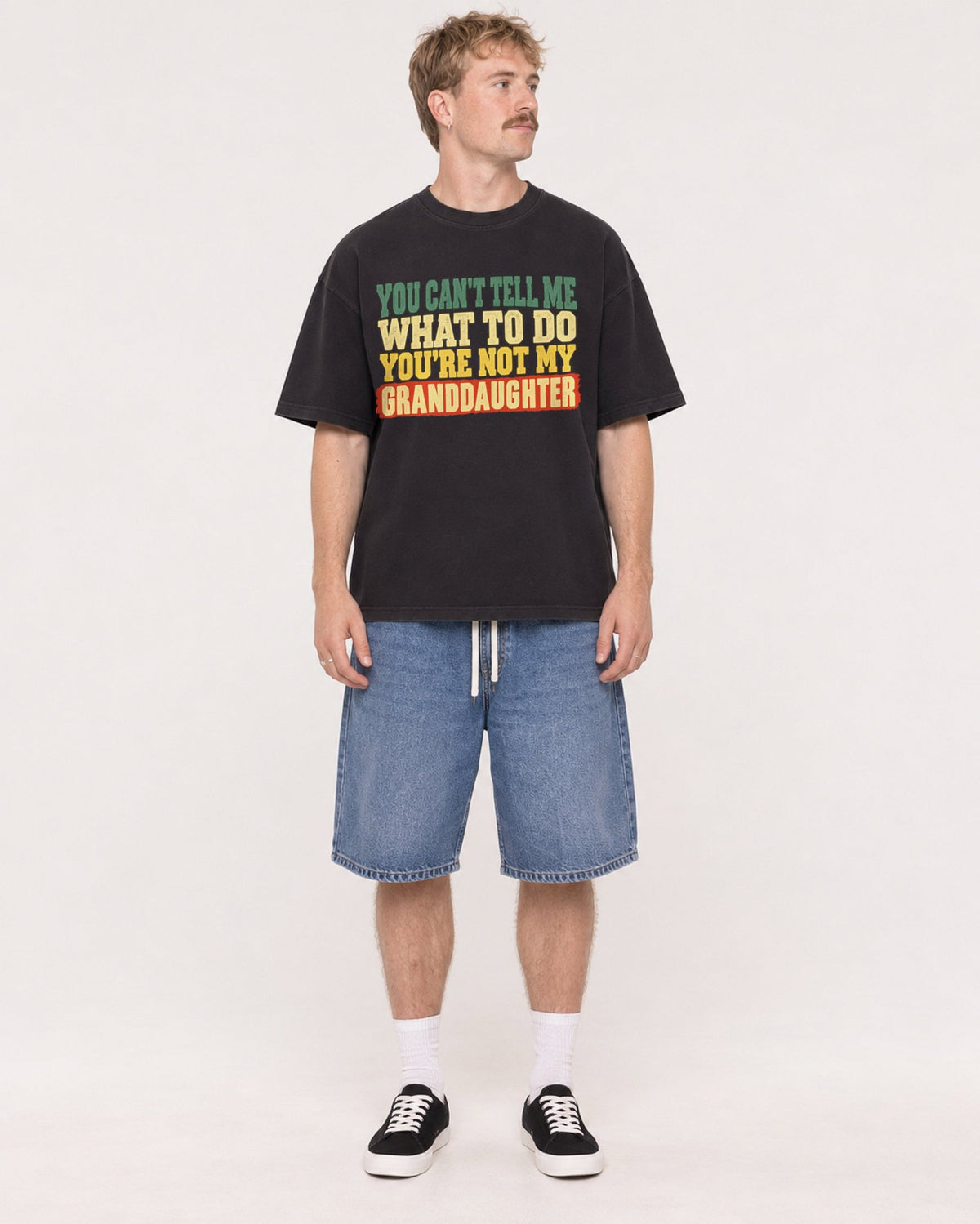 Mockup Boxy Heavyweight Tee Black male full-body 19