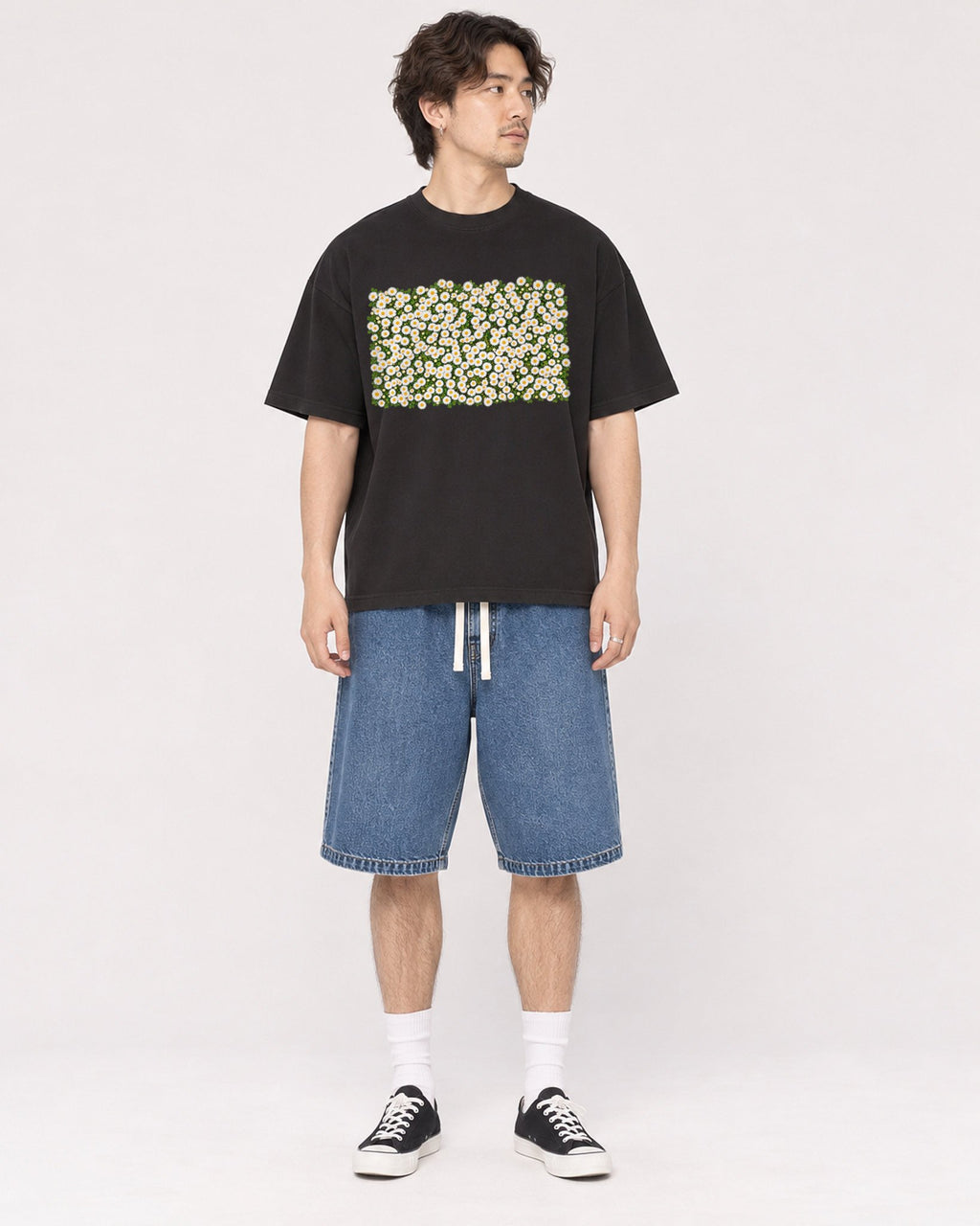 Mockup Boxy Heavyweight Tee Black male full-body 03