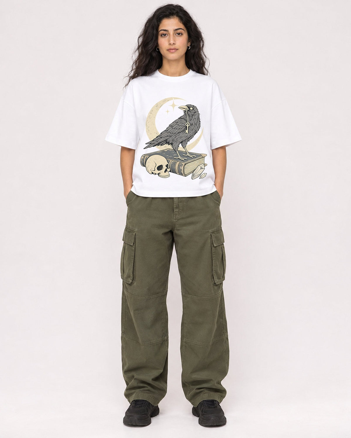Mockup Boxy Heavyweight Tee White female full-body 07