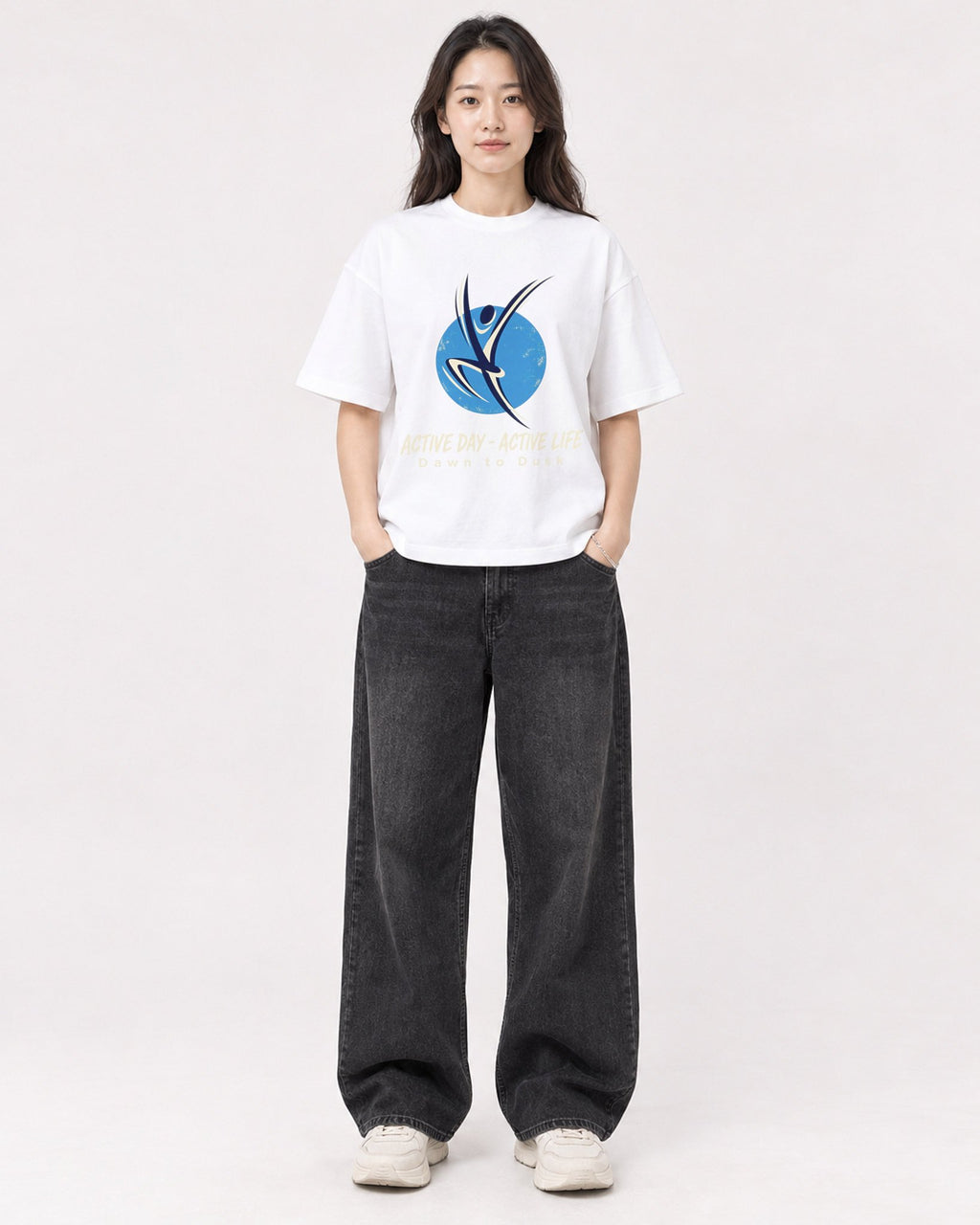 Mockup Boxy Heavyweight Tee White female full-body 03