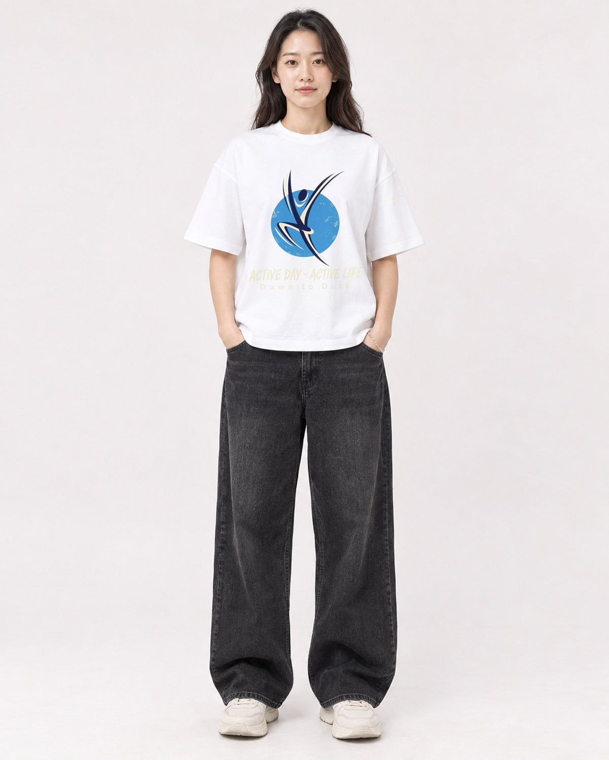 Mockup Boxy Heavyweight Tee White female full-body 03