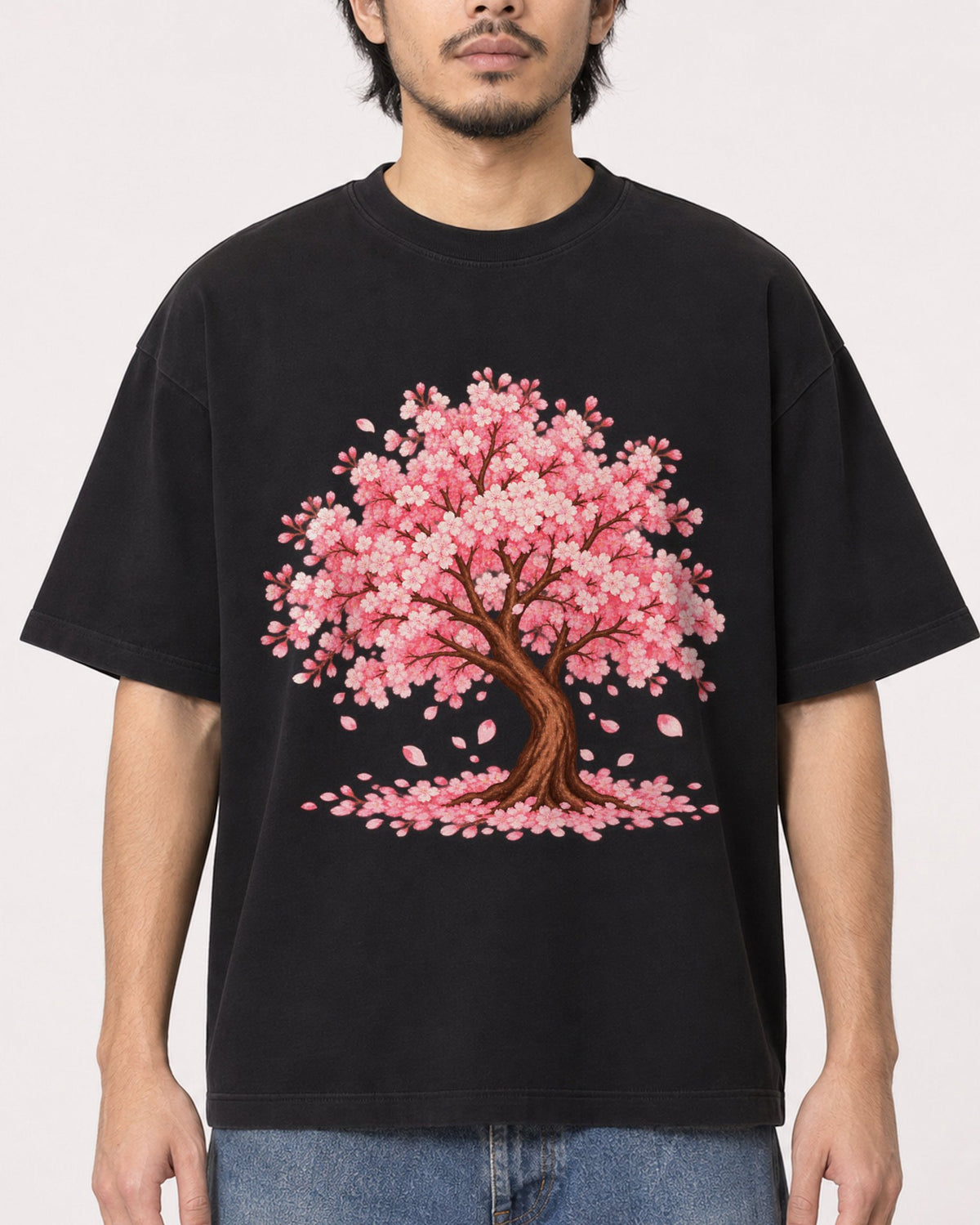 Mockup Boxy Heavyweight Tee Black male close-up 22