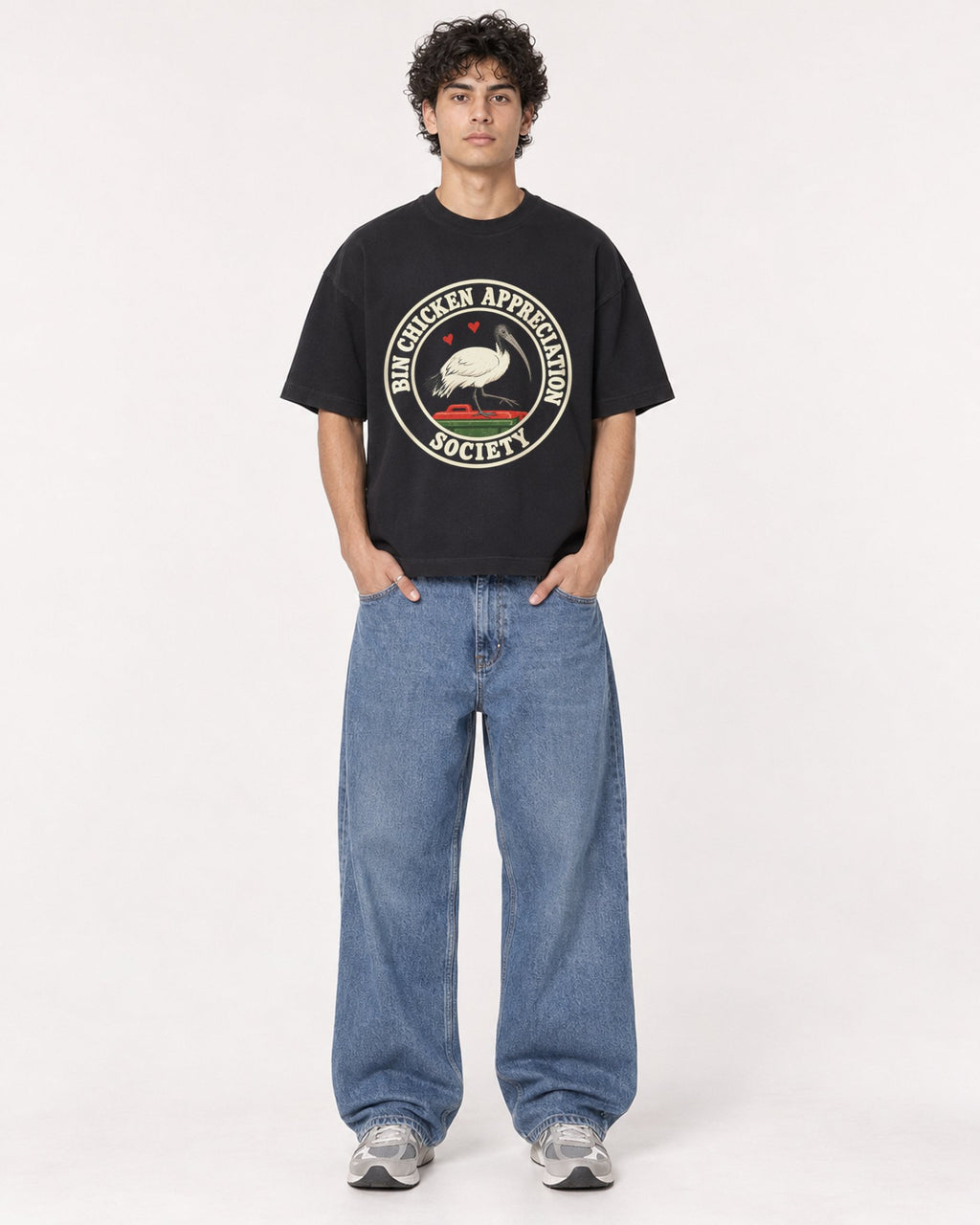 Mockup Boxy Heavyweight Tee Black male full-body 26
