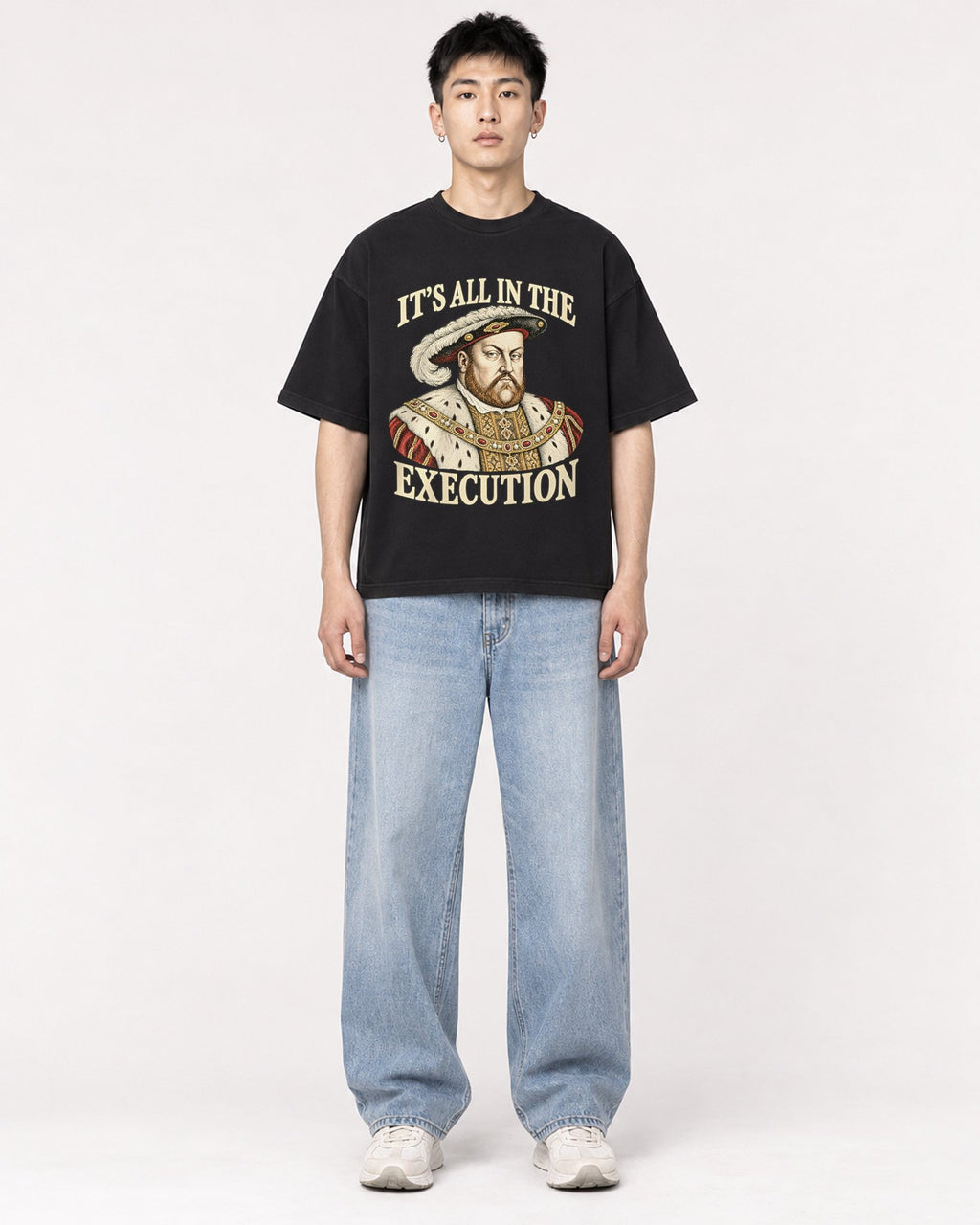 Mockup Boxy Heavyweight Tee Black male full-body 21