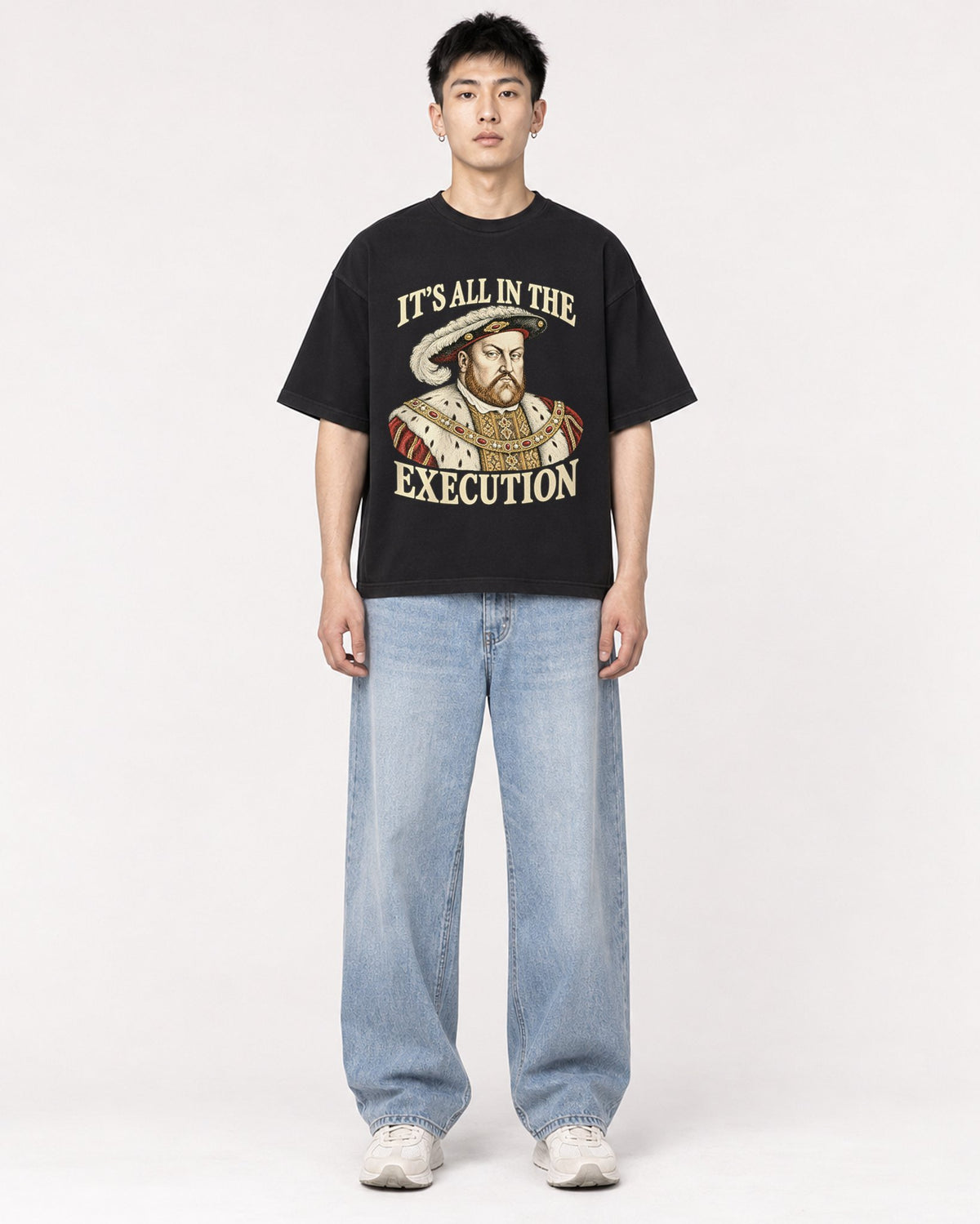 Mockup Boxy Heavyweight Tee Black male full-body 21