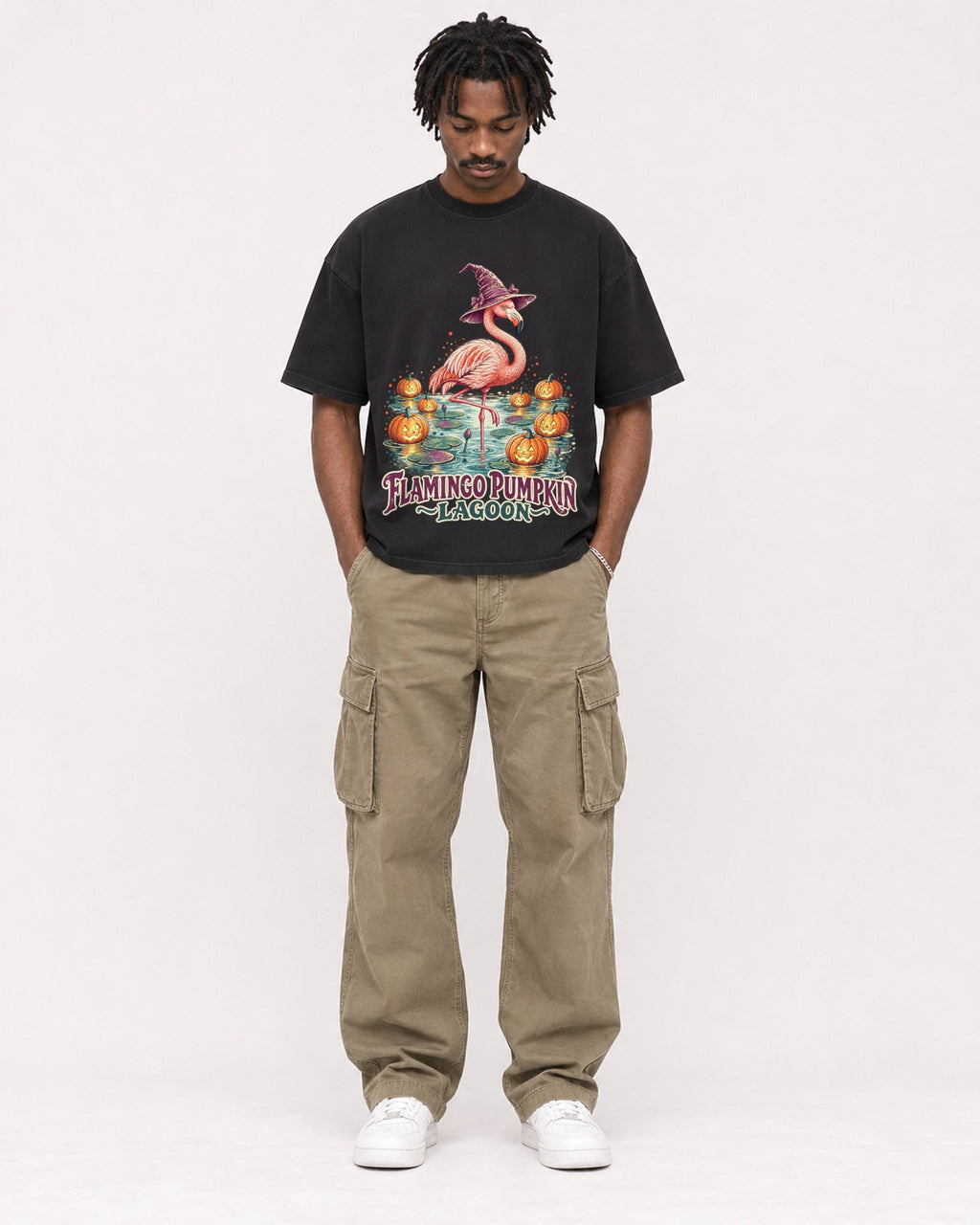 Mockup Boxy Heavyweight Tee Black male full-body 04