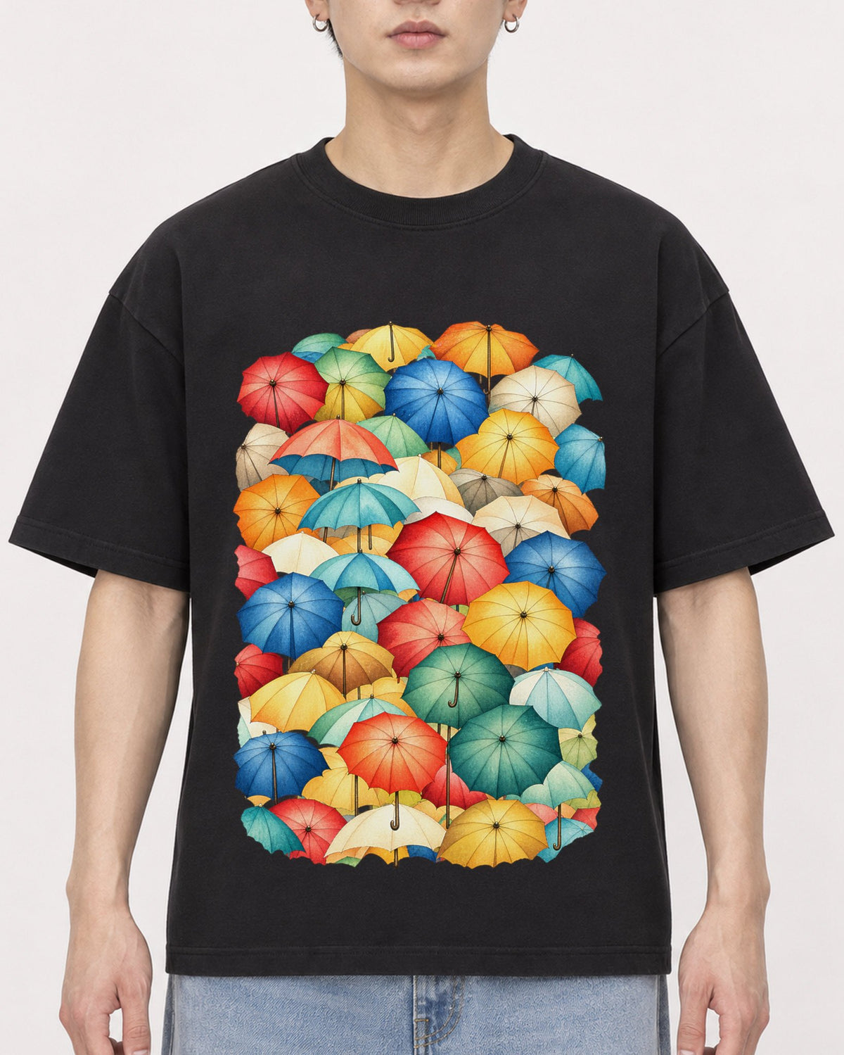 Mockup Boxy Heavyweight Tee Black male close-up 01