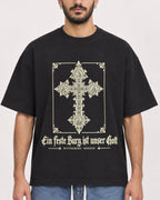 Mockup Boxy Heavyweight Tee Black male close-up 07