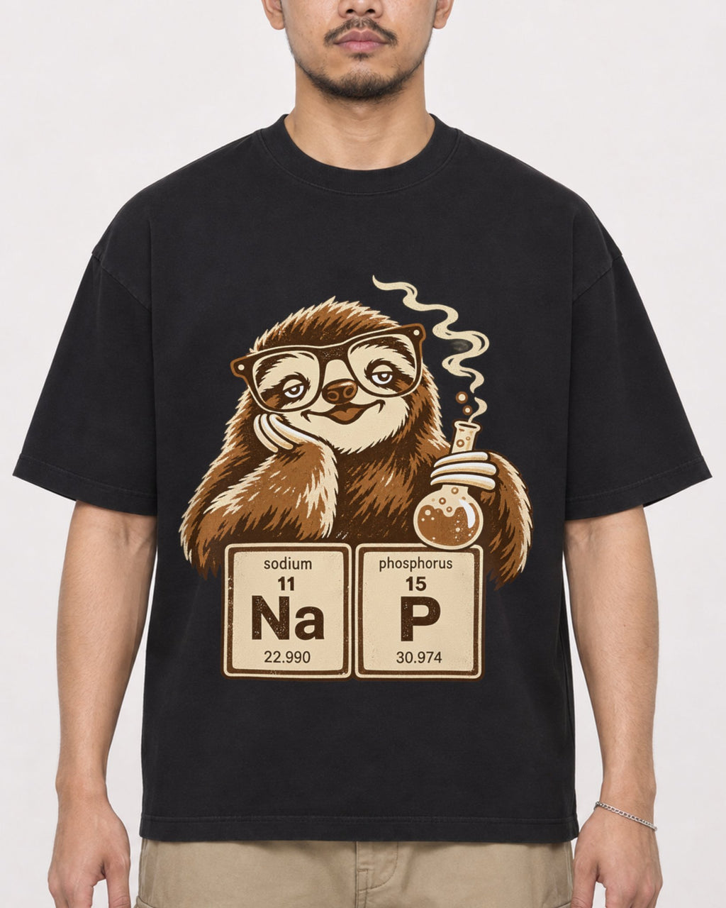Mockup Boxy Heavyweight Tee Black male close-up 32