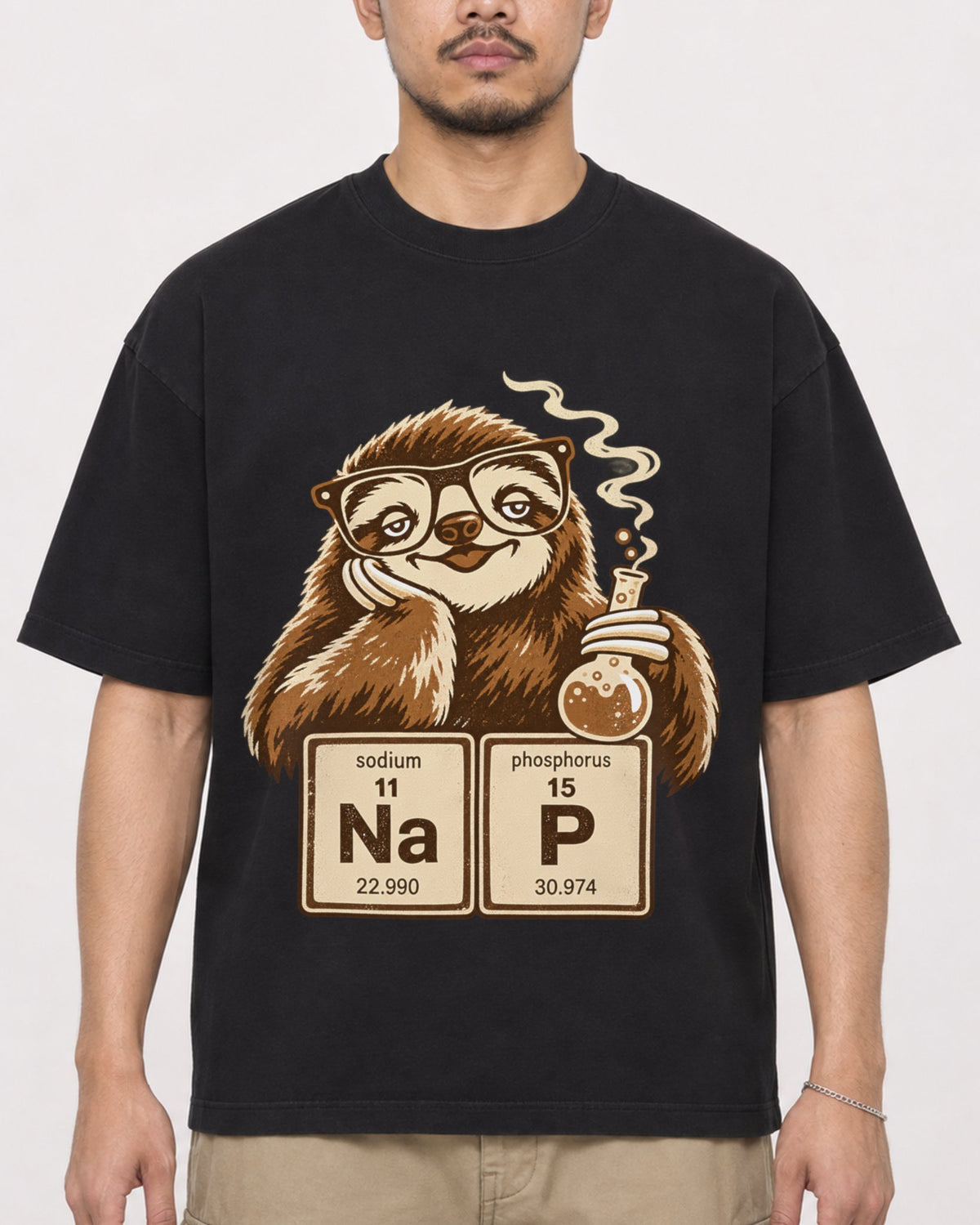 Mockup Boxy Heavyweight Tee Black male close-up 32