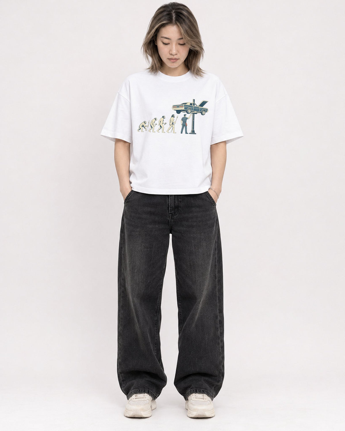 Mockup Boxy Heavyweight Tee White female full-body 33