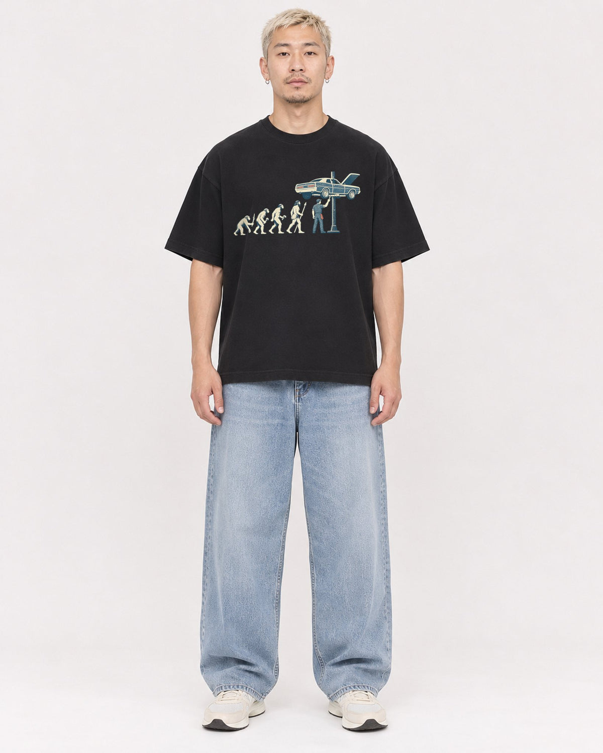 Mockup Boxy Heavyweight Tee Black male full-body 33