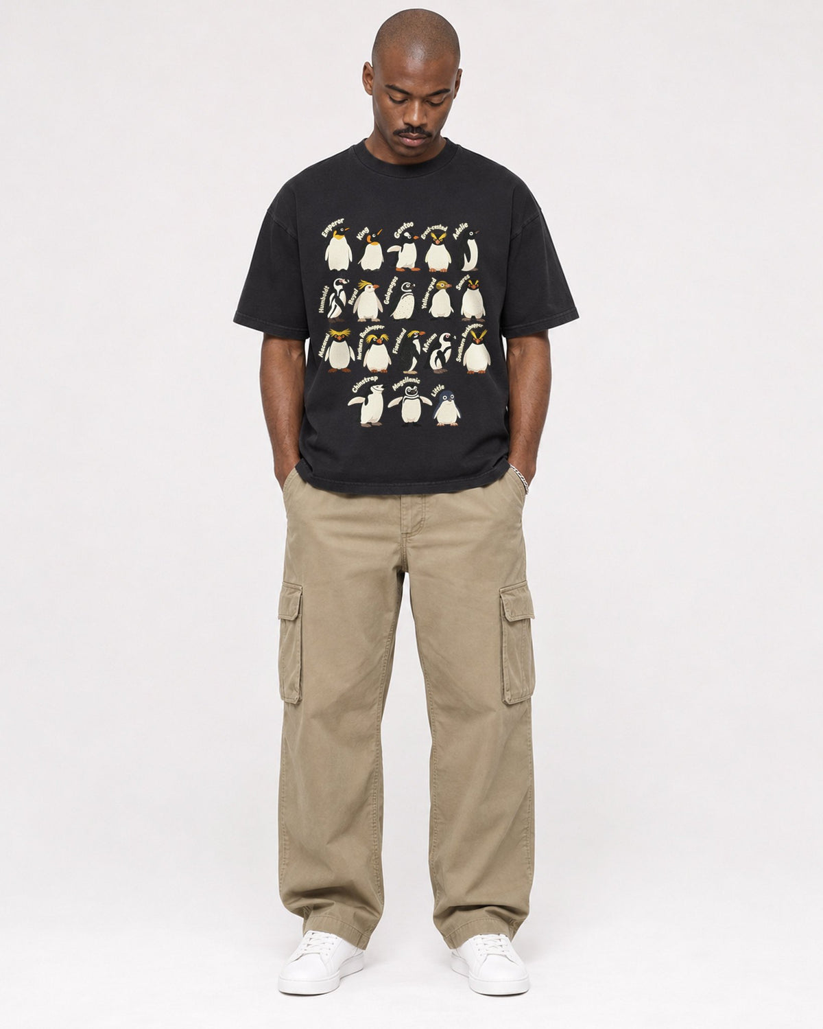 Mockup Boxy Heavyweight Tee Black male full-body 44