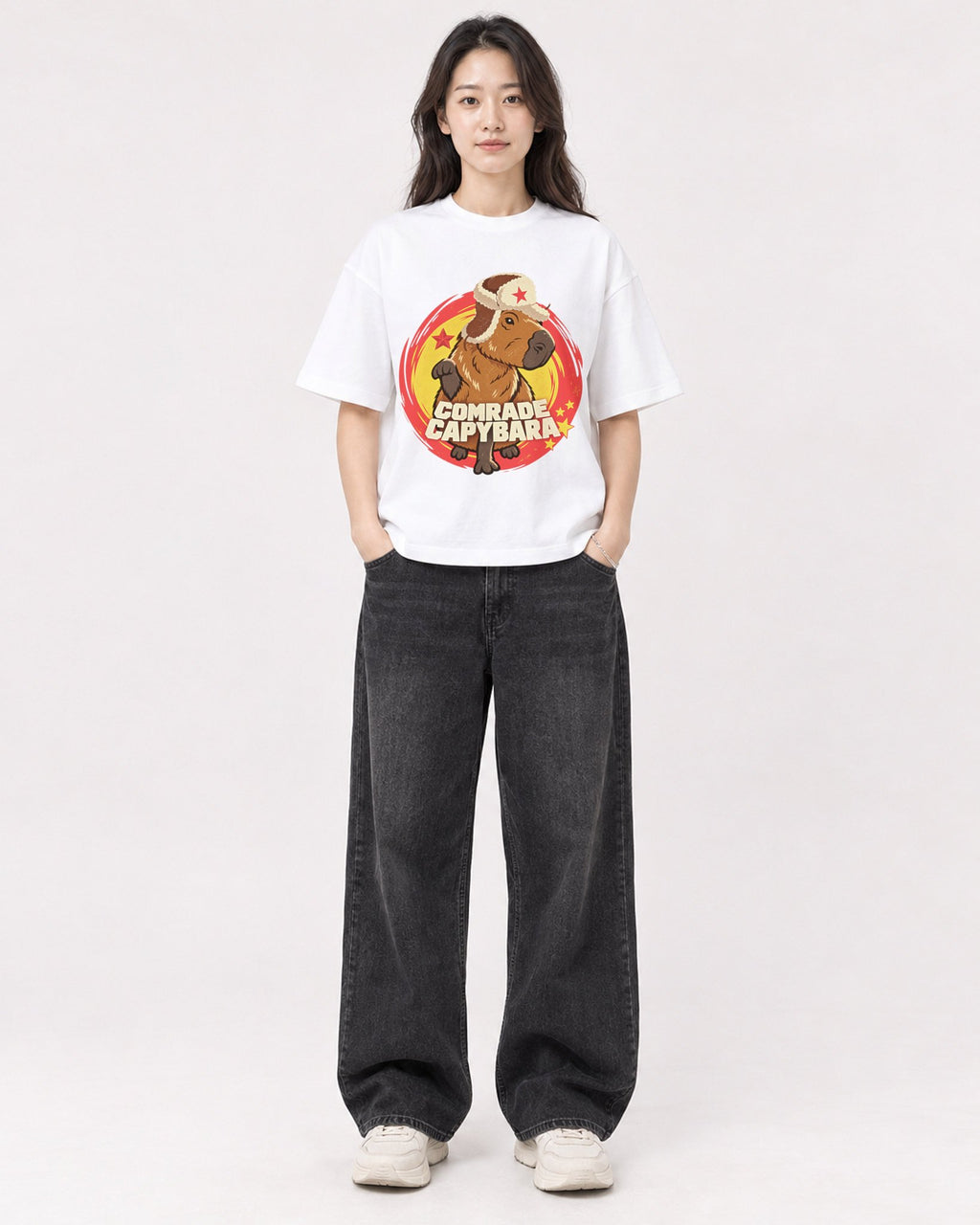 Mockup Boxy Heavyweight Tee White female full-body 03