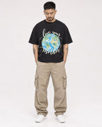 Mockup Boxy Heavyweight Tee Black male full-body 12