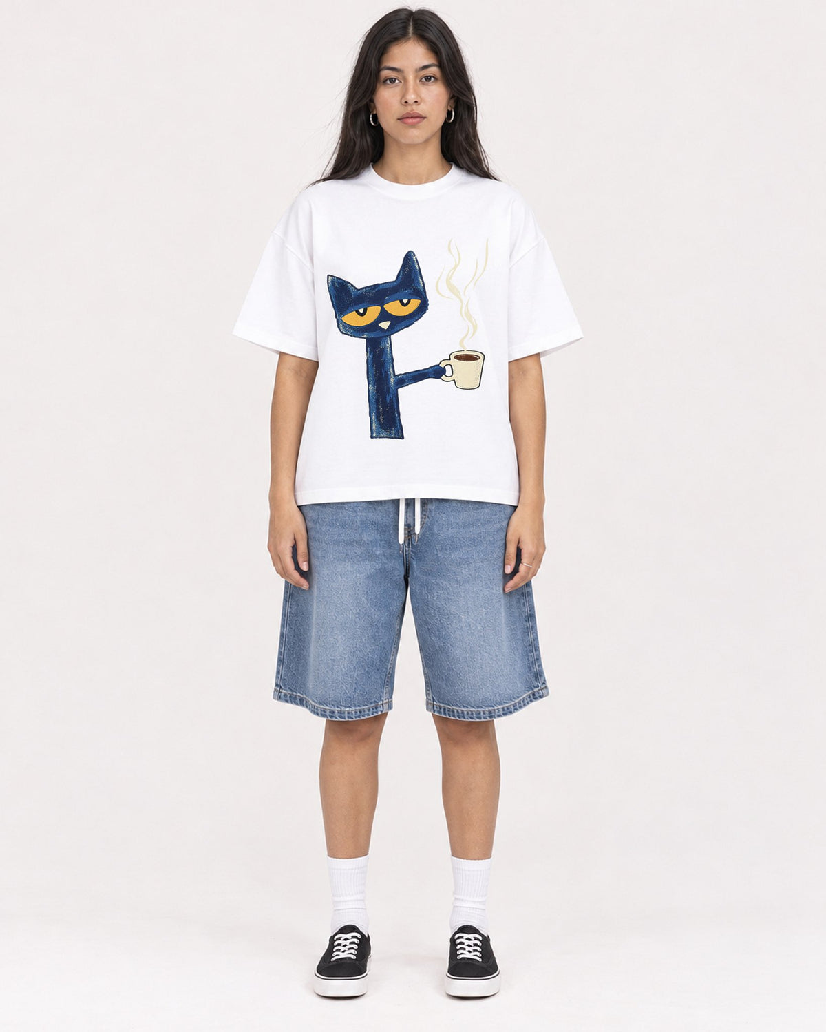 Mockup Boxy Heavyweight Tee White female full-body 46